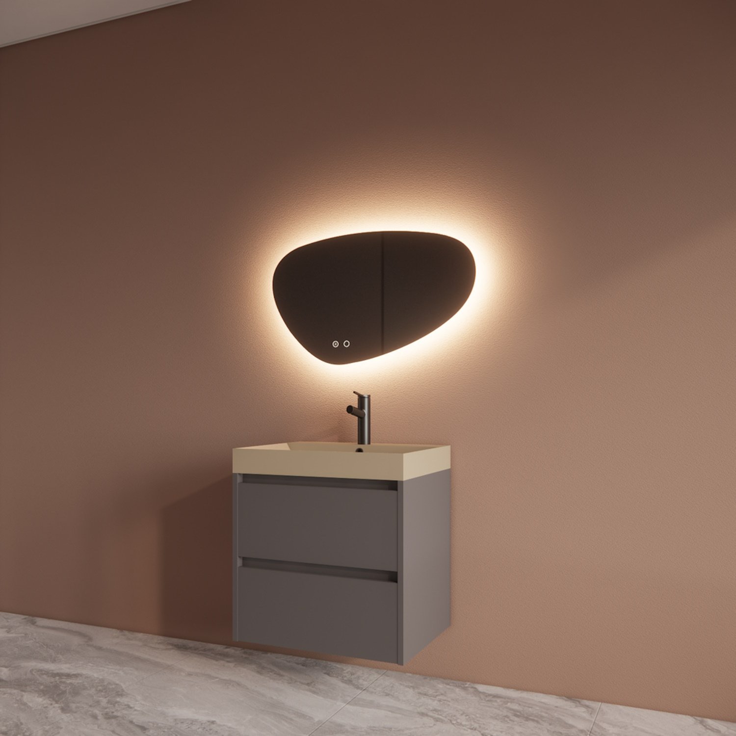 Boss & Wessing Badmeubelset BWS Riga Met Lako Wastafel Cappuccino 60 cm Leigrijs 