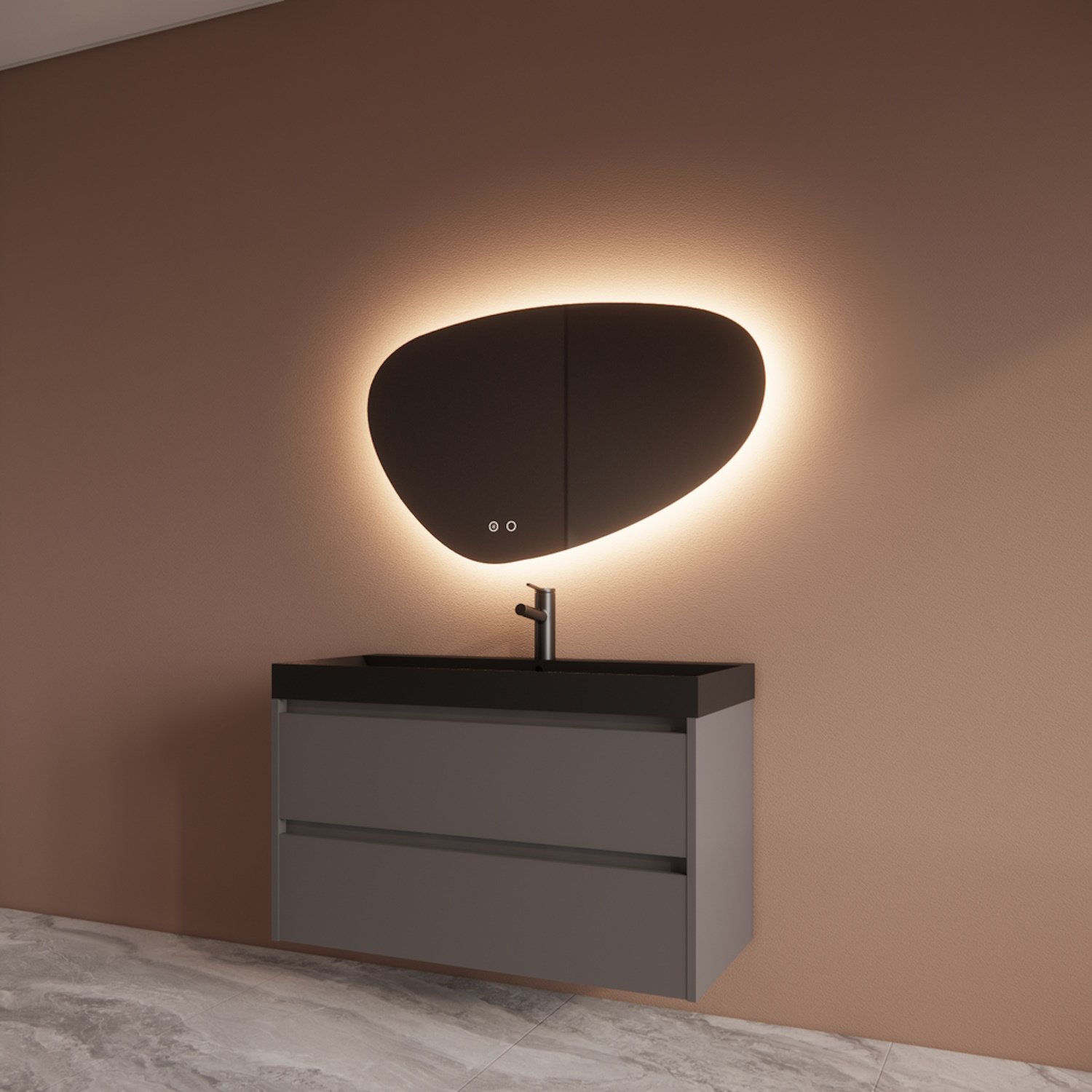 Boss & Wessing Badmeubelset BWS Riga Met Lako Wastafel Zwart 100 cm Leigrijs 