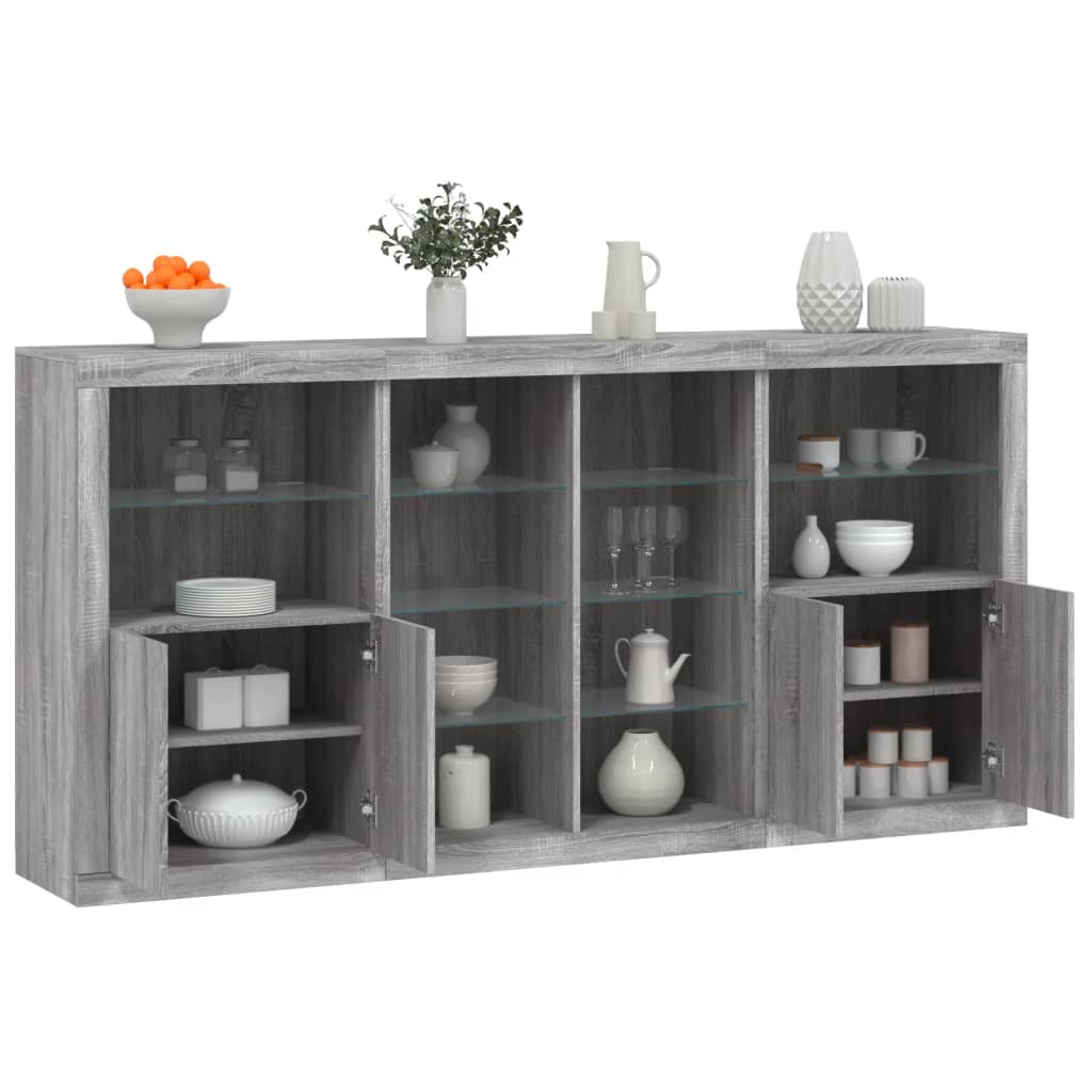 VidaXL Dressoir met LED-verlichting 202x37x100 cm grijs sonoma eiken