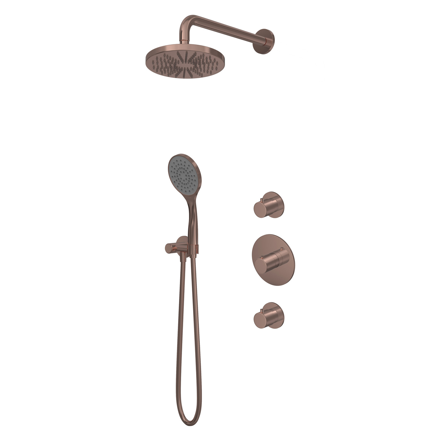 Hotbath Buddy IBS12 inbouw regendouche 20cm met 3 standen handdouche en plafondbuis 15cm geborsteld koper PVD