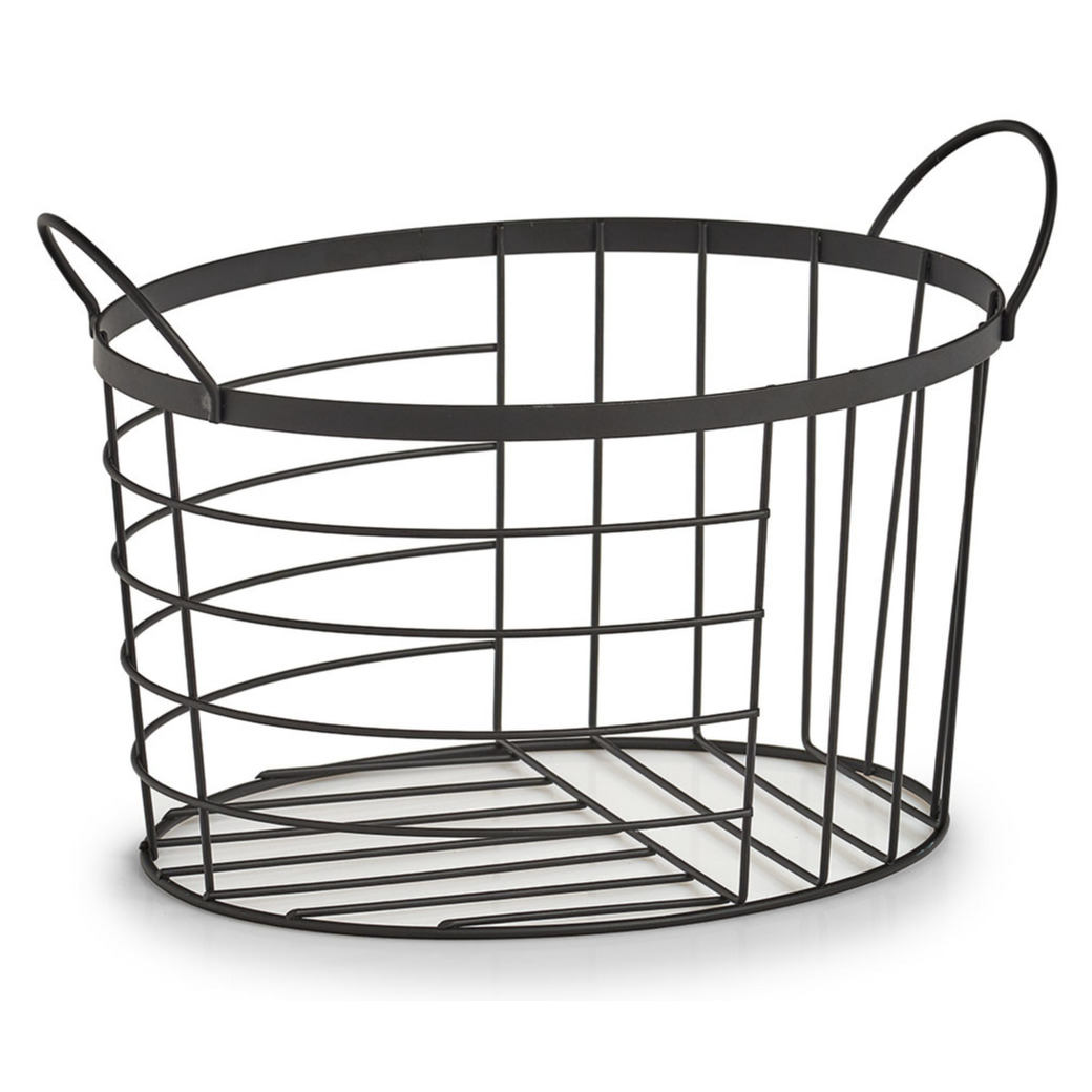 Zeller Industriele draadmand/opbergmand ovaal - zwart - metaal - 35 x 23,5 x 23 cm - Keukenmandjes -