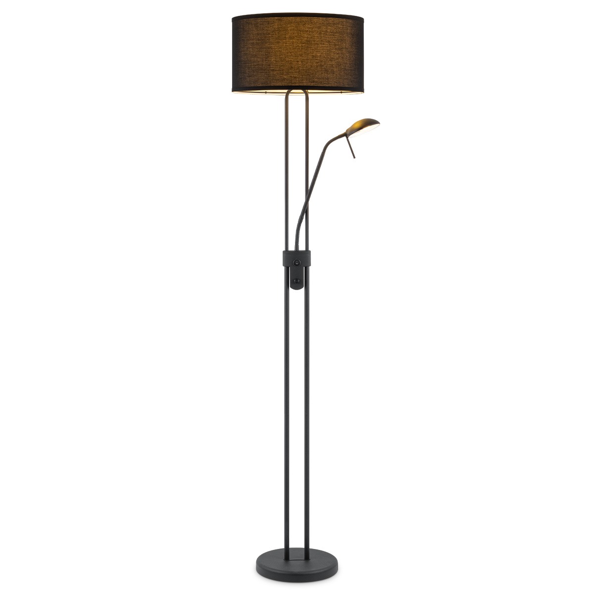 Moderne vloerlamp Up - 2-lichts staande lamp met Linnen kap - Zwart - 40/40/170cm - met E27 + G9 lichtbron 7W 1076LM - Warm wit licht - Dimbaar - Met draaischakelaar - Geschikt voor woonkamers en slaa
