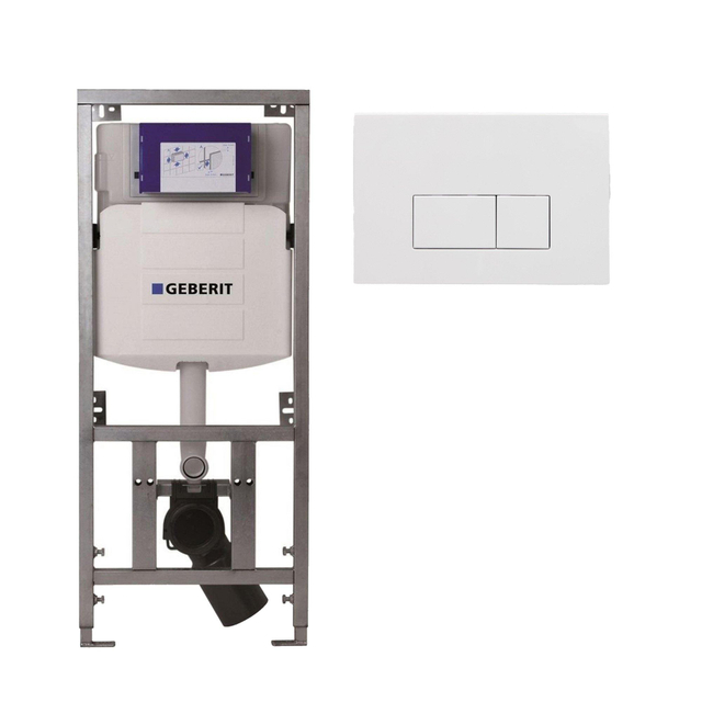 Geberit/Burda Geberit Inbouwreservoir - UP320 - QeramiQ push bedieningsplaat - dualflush - rechthoekige knoppen - kunststof wit glans SW706187 0701131
