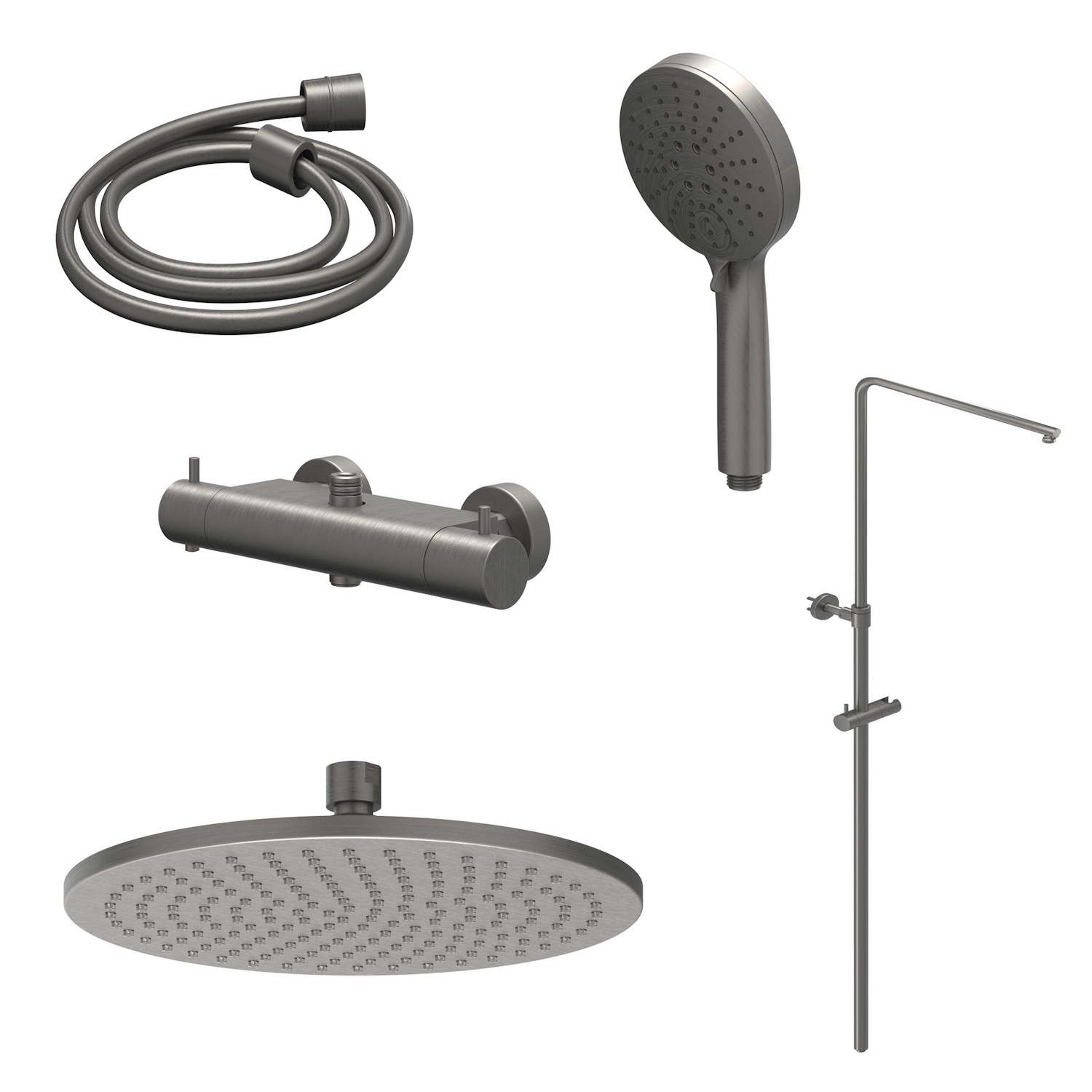 IVY Regendoucheset  Bond Opbouw Thermostatisch 30 cm Medium Rond 3-Standen Handdouche Geborsteld Metal Black PVD