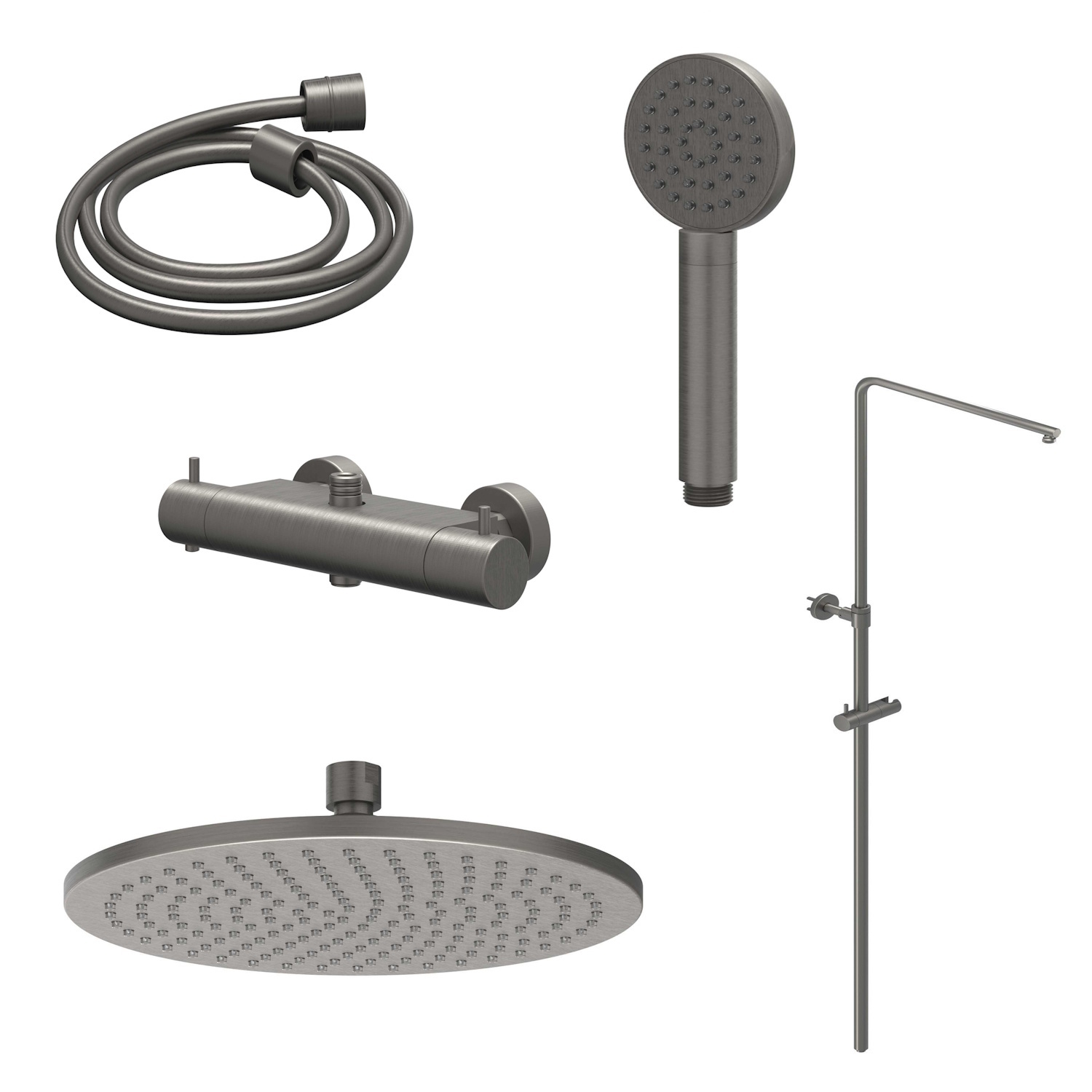 IVY Regendoucheset  Bond Opbouw Thermostatisch 25 cm Medium Satin Handdouche Geborsteld Metal Black PVD