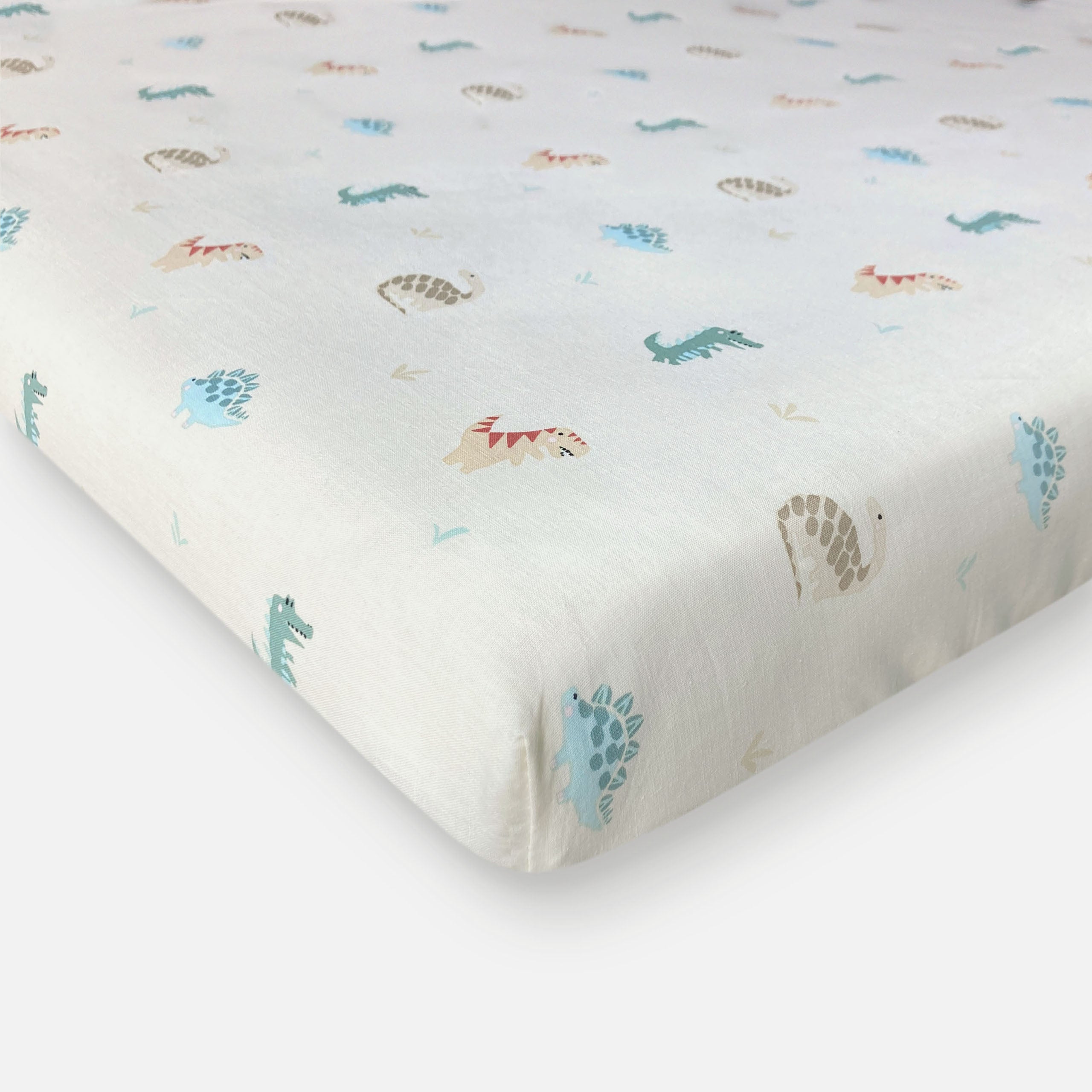 Walra Ledikanthoeslaken  Tiny Saurus Groen - 60x120 cm - Ledikant - Ledikant hoeslaken