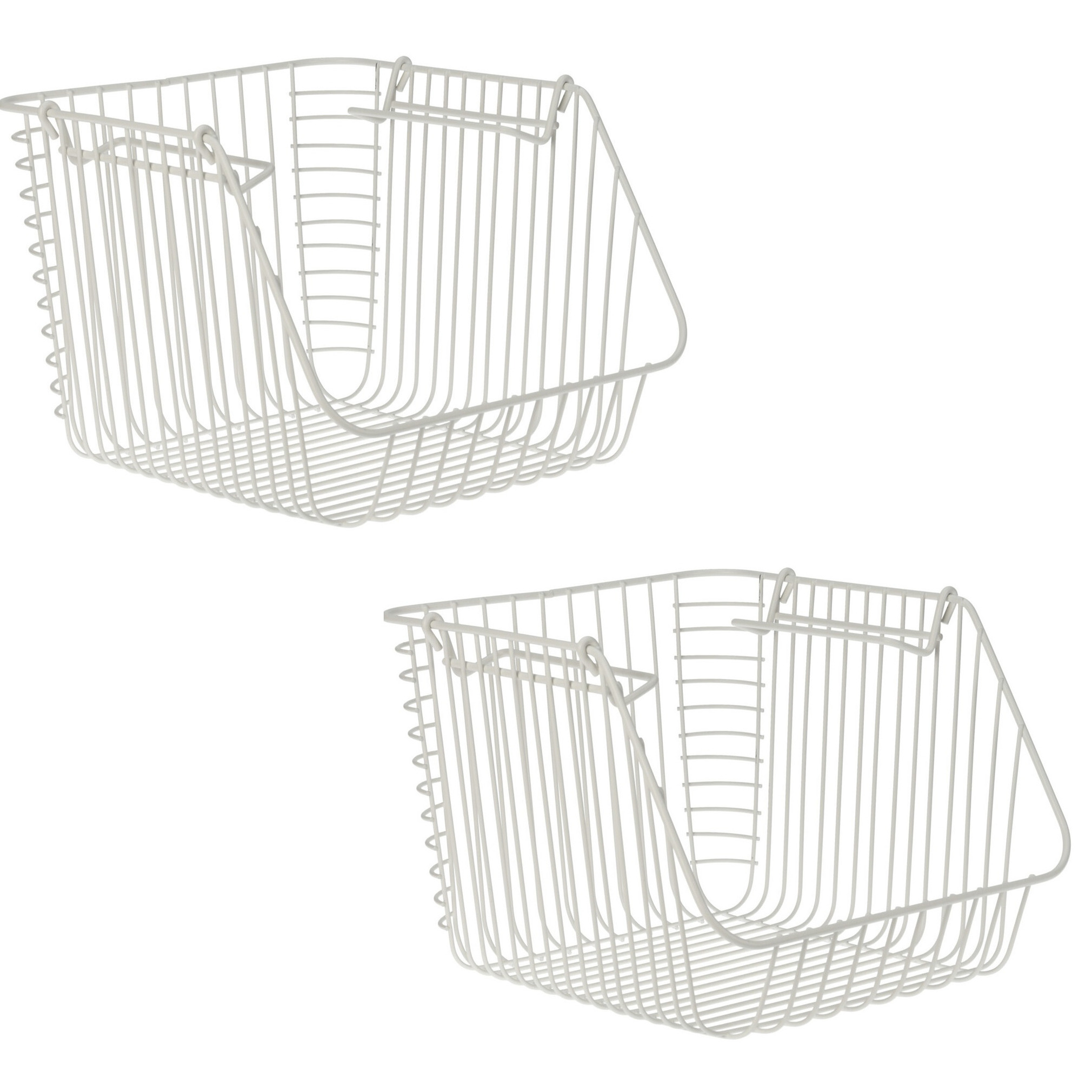 Excellent Houseware Set van 4x stuks witte opberg/opruim mandjes stapelbaar 29 x 27 x 21 cm -