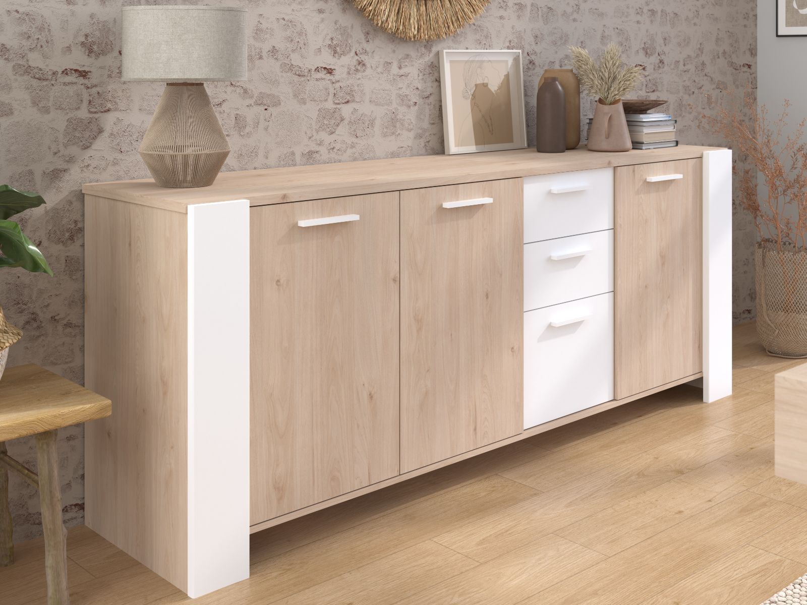 Mobistoxx Dressoir TRAVIS 3 deuren 3 lades artisan eik/wit