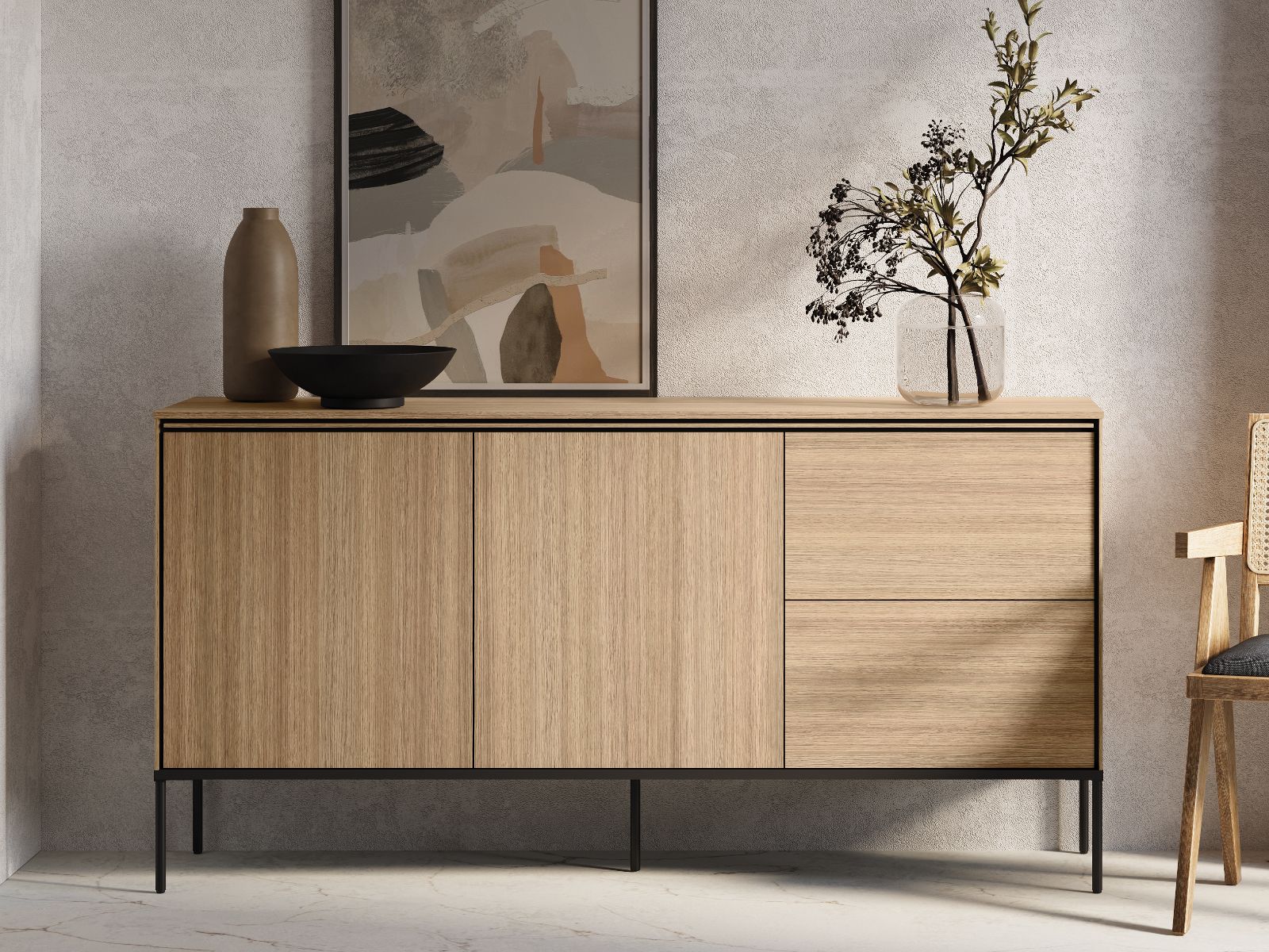 Mobistoxx Dressoir VIDDO 2 deuren 2 lades linea eik