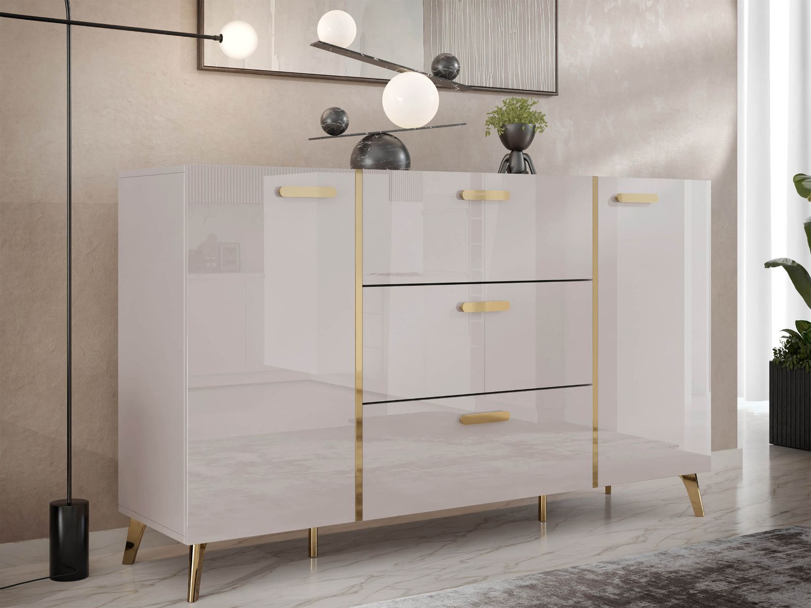 Mobistoxx Dressoir PICSOU 2 deuren 3 lades kasjmier/goud