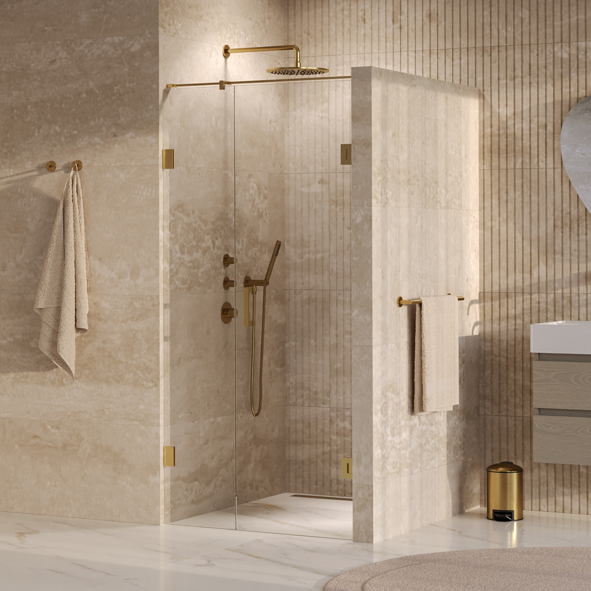 Brauer Void profielloze nisdeur 90cm met draaideur 60cm aan muur messing geborsteld PVD