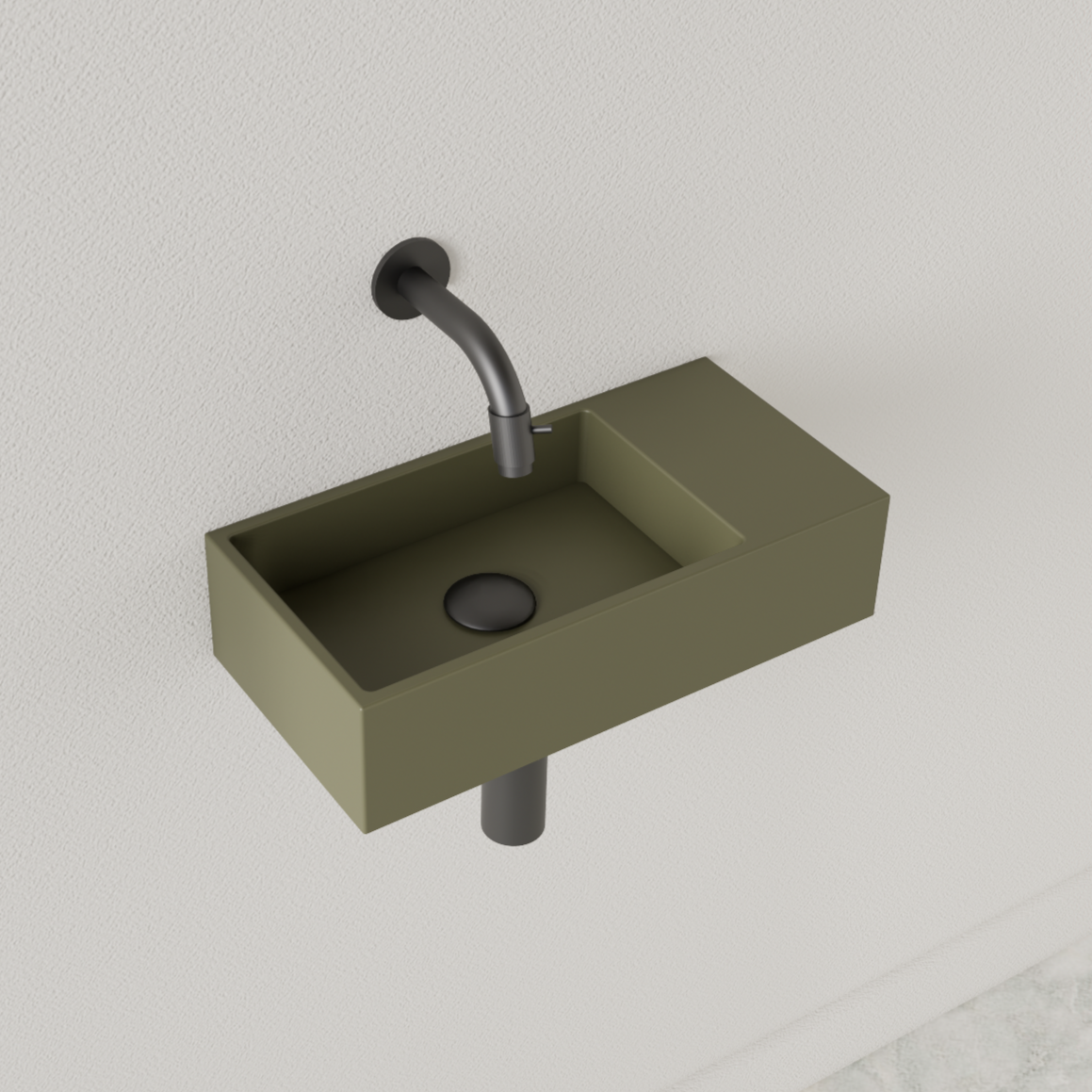 SaniGoods Nano fontein rechts olijf groen zonder kraangat 36x18cm