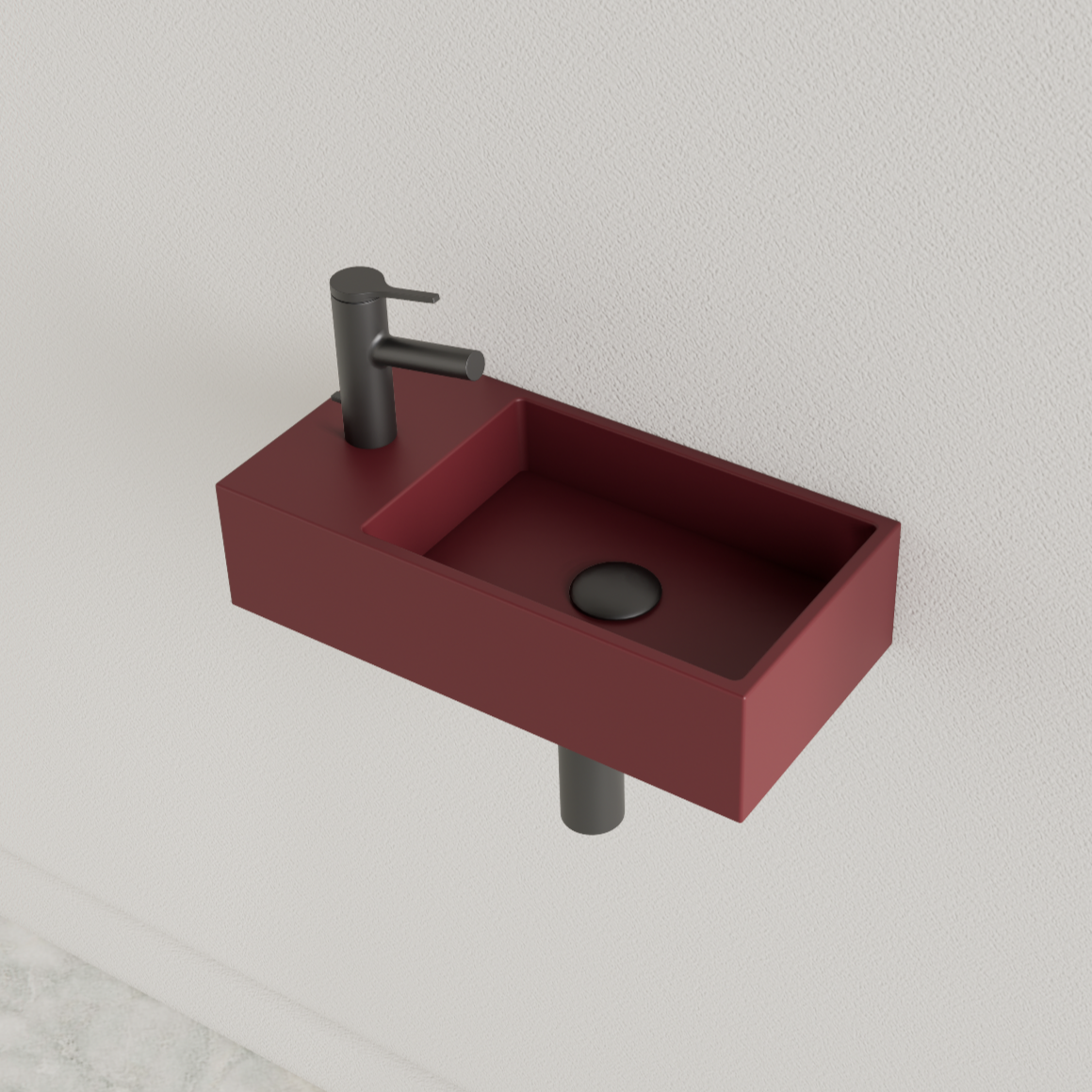 SaniGoods Nano fontein links wijn rood met kraangat 36x18cm