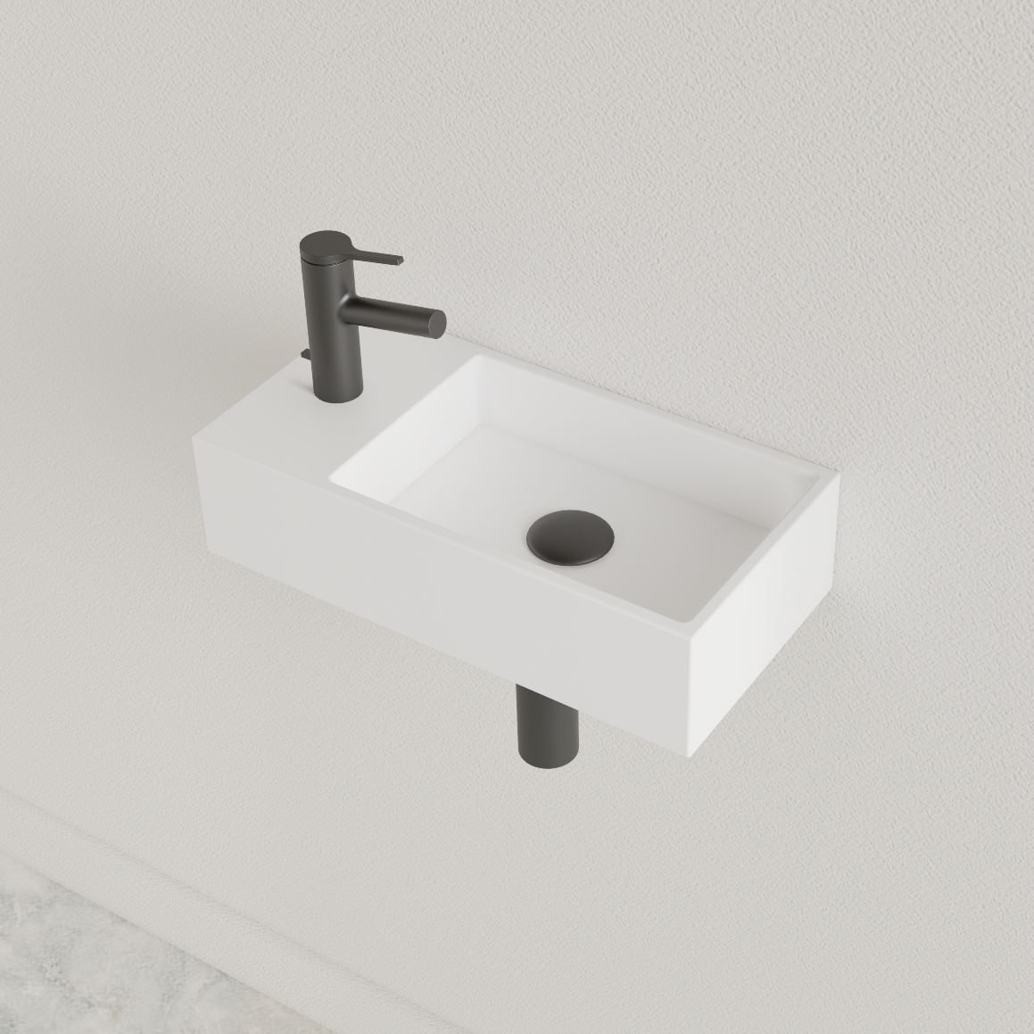 SaniGoods Nano fontein links wit glans met kraangat 36x18cm