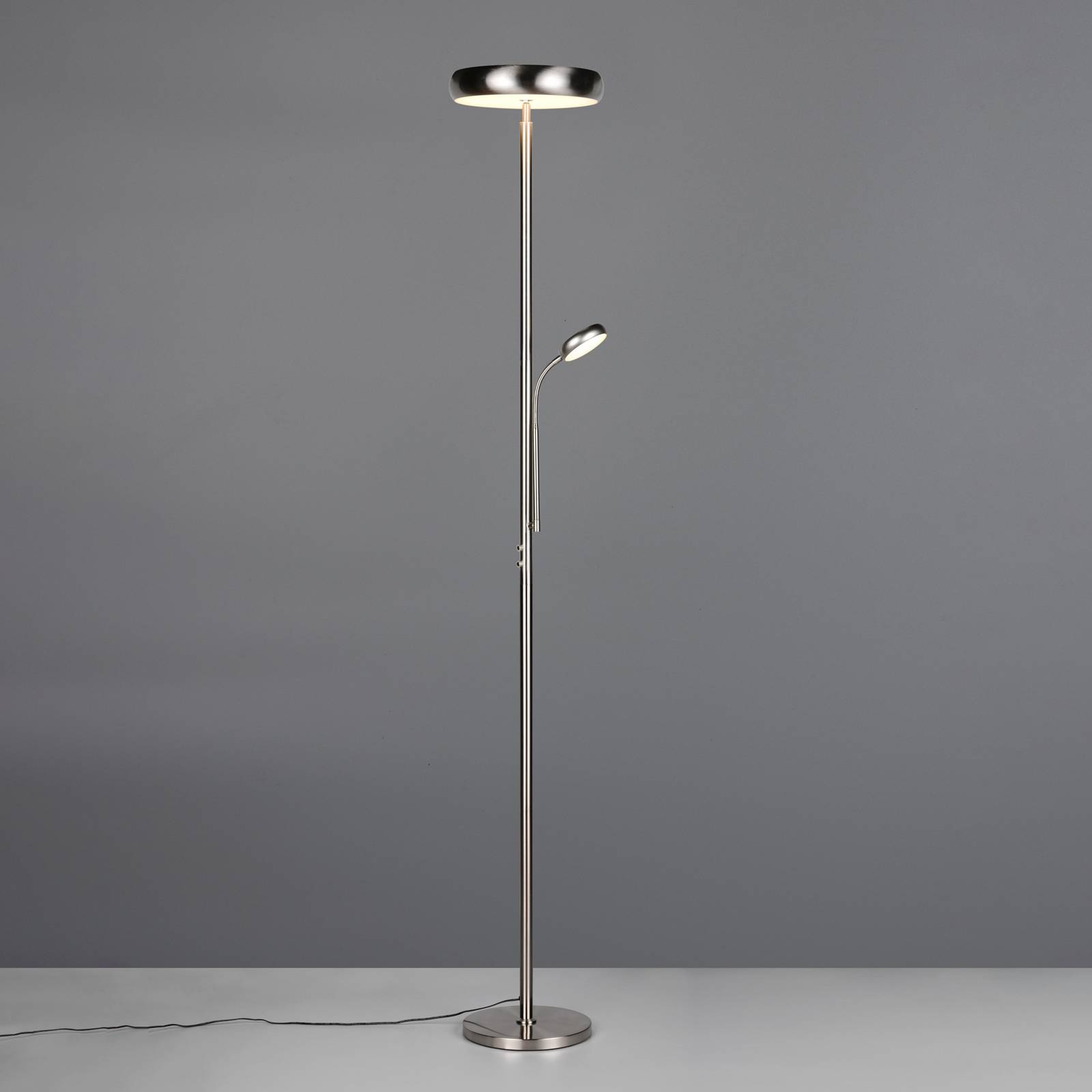 Reality Leuchten LED vloerlamp Palermo, nikkel mat, afstandsbediening, geheugen