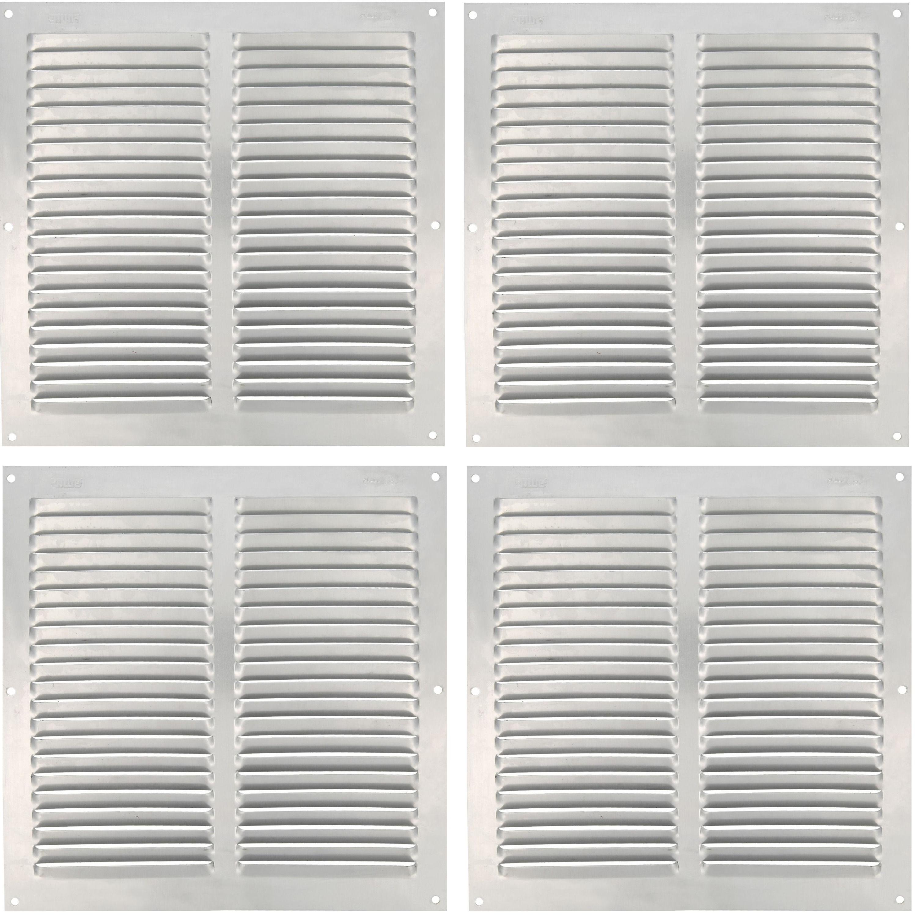 AMIG Ventilatierooster/muurrooster - 4x - 250 x 250mm - aluminium - zilver - schoepenrooster -
