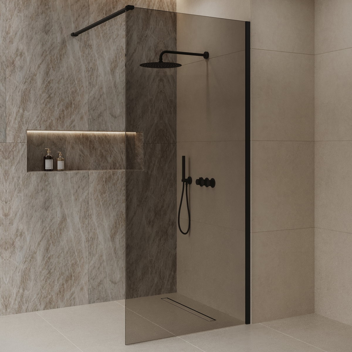 Best Design Dalis inloopdouche 90cm zwart met mokka glas