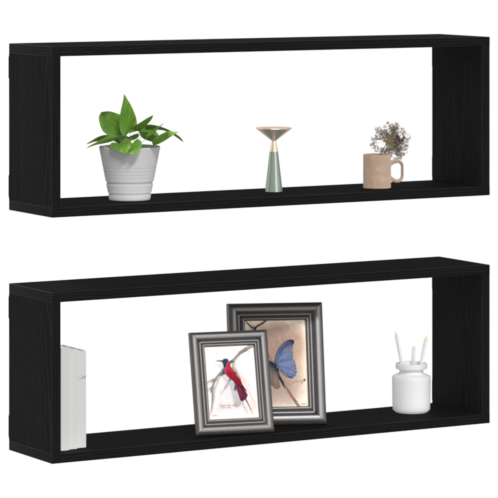 vidaXL Wandplanken - Set van 2, Zwart Eiken, 80x15x26 cm, Gemaakt van Bewerkt Hout