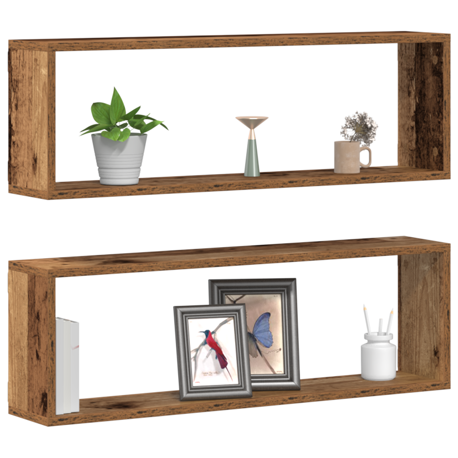 vidaXL Wandschappen 2 st 80x15x26 cm bewerkt hout oud houtkleurig