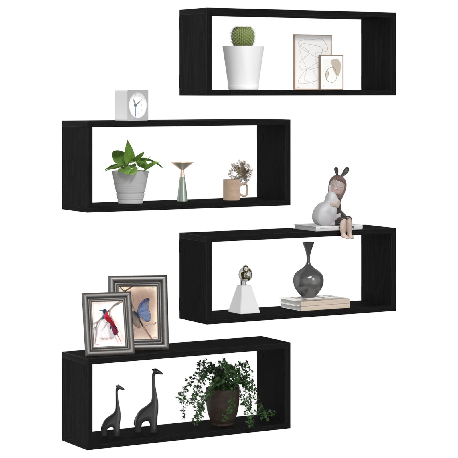 vidaXL Wandplanken Set van 4 - Zwart Eiken - 60x15x23 cm - Gemaakt van Houtcomposiet