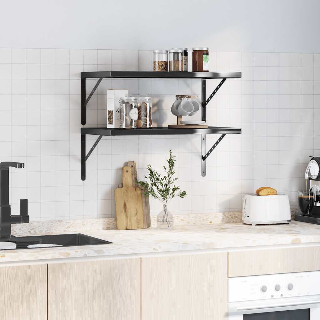 vidaXL Wandschappen 2 st 75x40 cm roestvrijstaal zwart