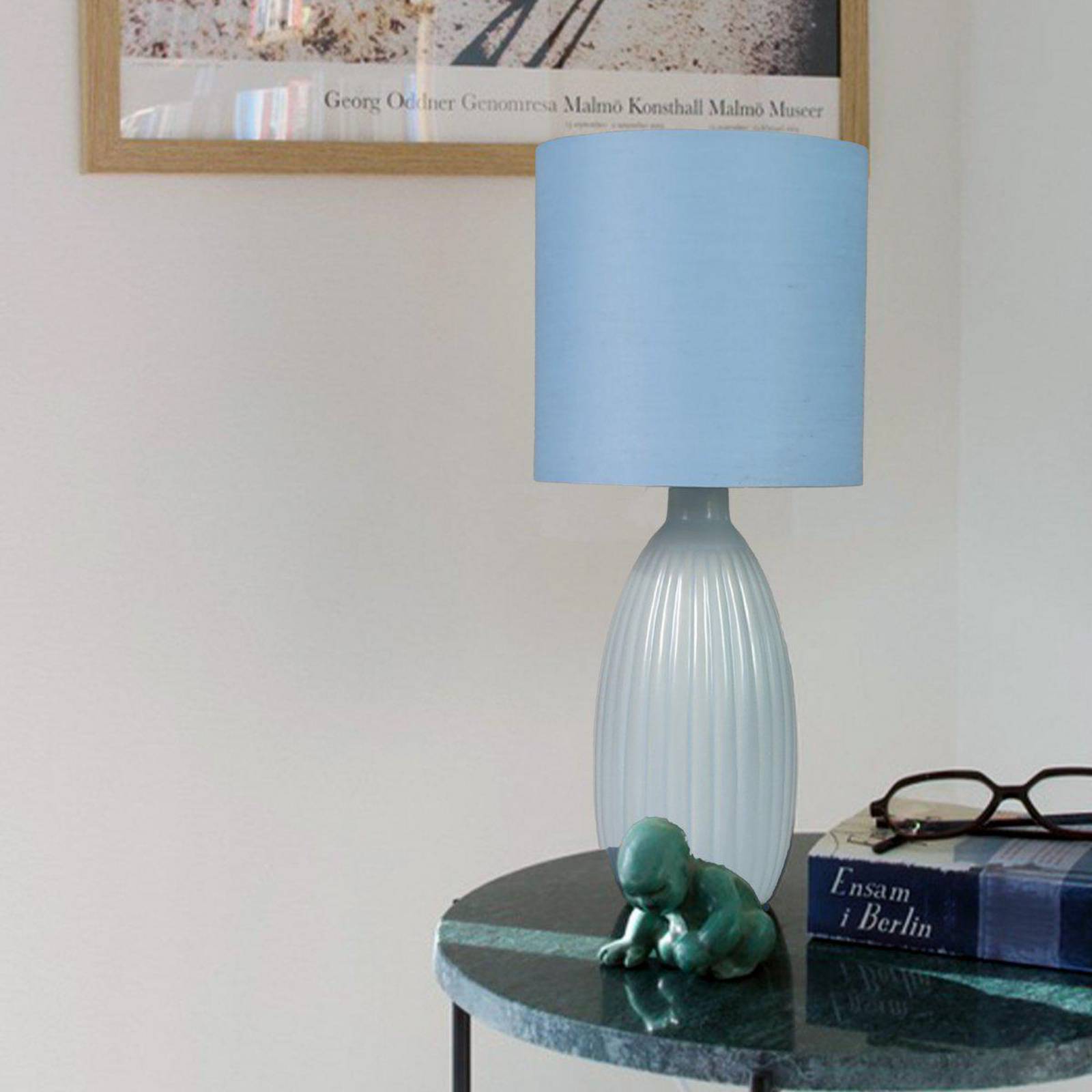 PR Home Tafellamp Uno, blauw, hoogte 37 cm, textiel/keramiek
