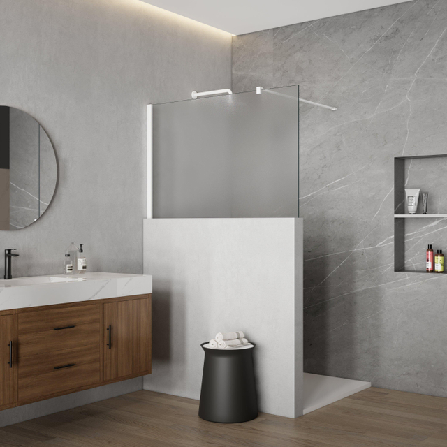 Fortifura Galeria Halfhoge Inloopdouche - 120x80cm - mat glas - 8mm - nano - met profiel en stabilisatiestang - Mat Wit SW1235441 SW797906