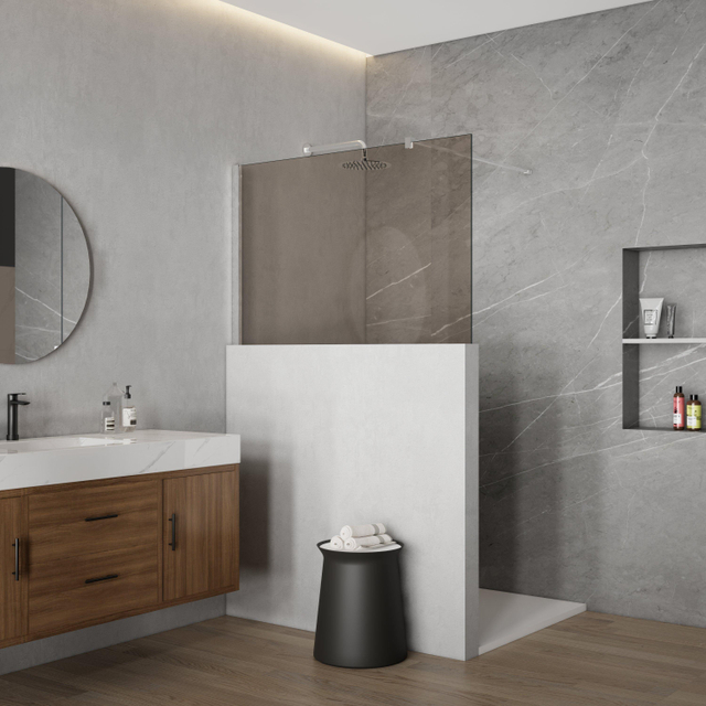 Fortifura Galeria Halfhoge Inloopdouche - 120x80cm - rookglas - 8mm - nano - met profiel en stabilisatiestang - Chroom SW797904 SW1235446