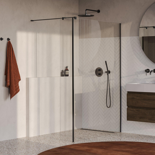 Brauer Oblivion Inloopdouche - 140x200cm - 40cm zijwand - glascoating - helder glas - geborsteld gunmetal PVD GS-OBI2H14040200GM