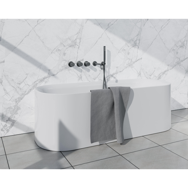 Fortifura Nebbio Badcombinatie-set - thermostaatkraan - inbouwdeel - 2x uitbreiding inbouwdeel - wandaansluitbocht - gladde doucheslang - staaf handdouche - uitloop - gunmetal SW1183068 2x SW1183076 2