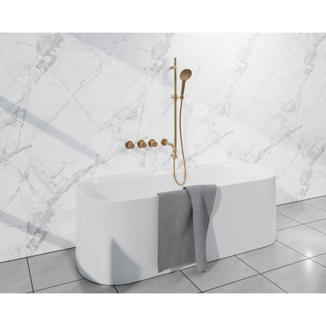 Fortifura Nebbio Badcombinatie-set - thermostaatkraan - inbouwdeel - glijstang - gladde doucheslang - ronde handdouche - uitbreiding inbouwdeel - uitloop - geborsteld messing SW1183064 SW1111526 SW706
