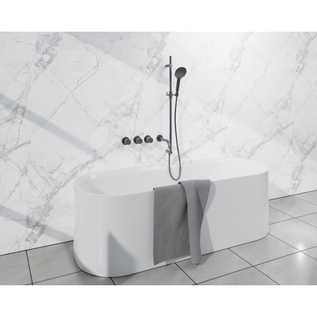 Fortifura Nebbio Badcombinatie-set - thermostaatkraan - inbouwdeel - glijstang - gladde doucheslang - ronde handdouche - uitbreiding inbouwdeel - uitloop - gunmetal SW1183068 SW1111532 SW721165 SW7994
