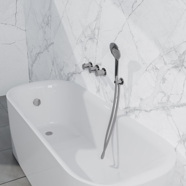 Fortifura Nebbio Badcombinatie-set - thermostaatkraan - inbouwdeel - inbouw uitbreiding - wandaansluitbocht - gladde doucheslang - ronde handdouche - badafvoer opbouw - chroom SW1183064 SW1183076 SW11