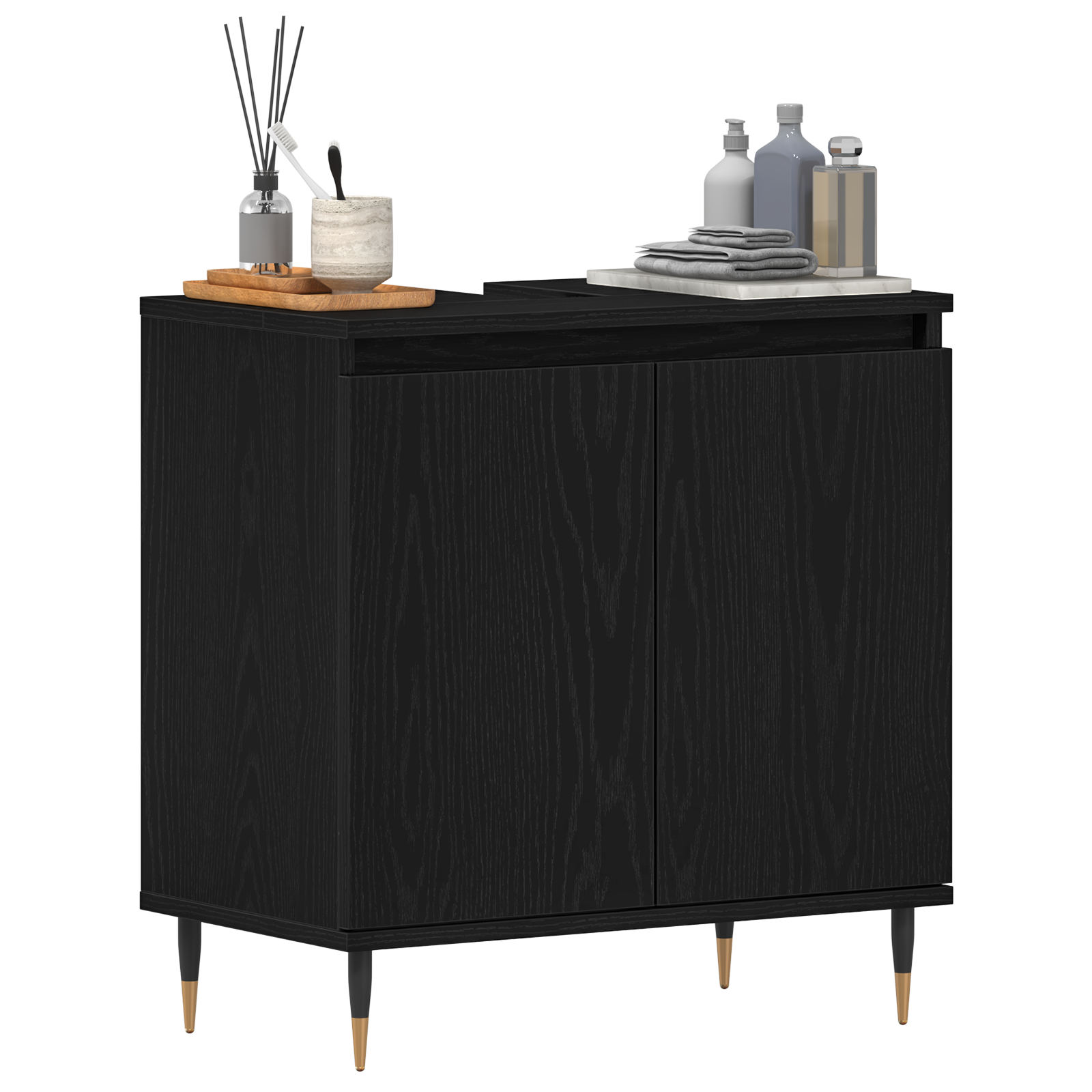 vidaXL Wastafelkast 58x33x60 cm bewerkt hout zwart eikenkleurig