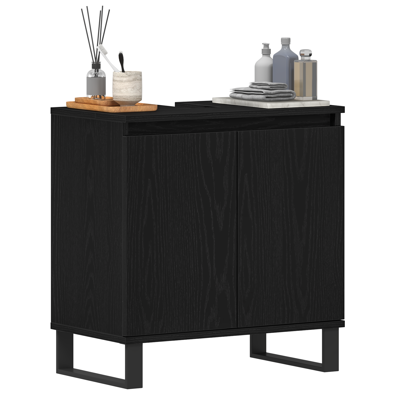 vidaXL Wastafelkast 58x33x60 cm bewerkt hout zwart eikenkleurig