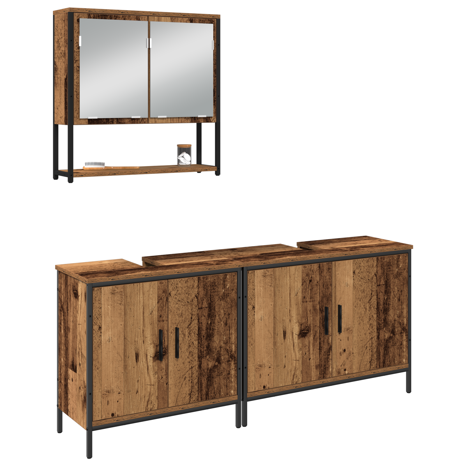 vidaXL 3-delige badkamermeubelset oud hout en engineered wood
