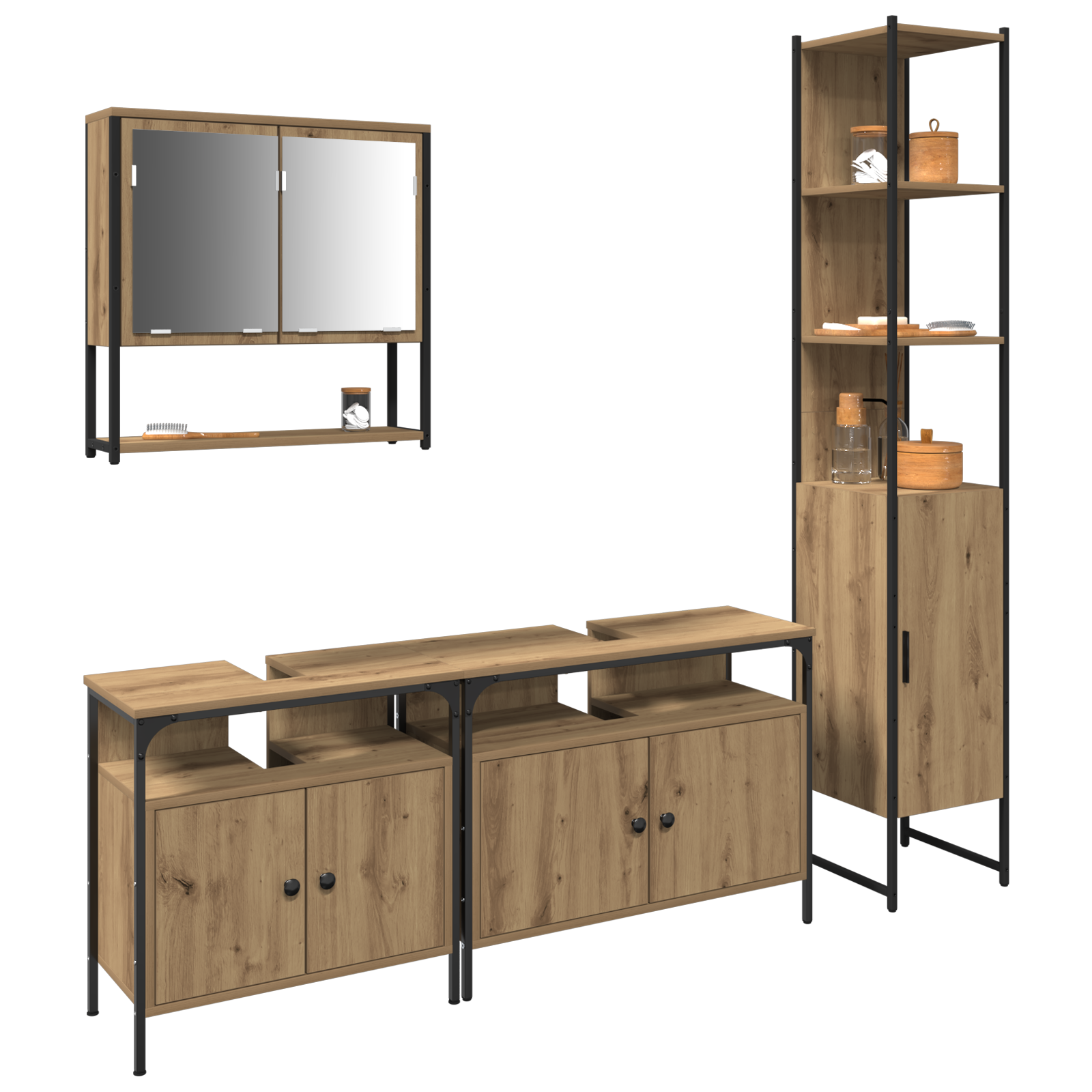 vidaXL 4-Delige Badkamermeubelset in Artisan Eiken, Gelaagd Hout