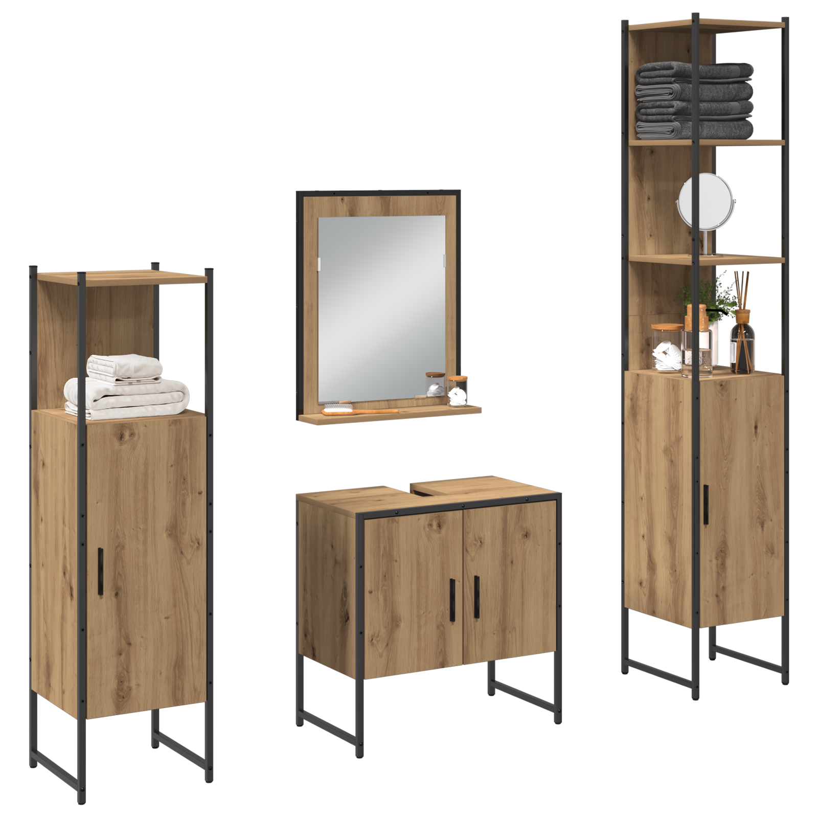 vidaXL 4-delige Badkamermeubelset Artisan Eiken Gebogen Hout