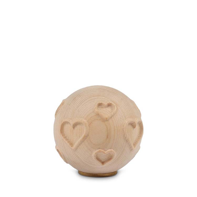 Urnwebshop Eikenhouten Mini Urn Bol met Hartjes Naturel (0.01 liter)