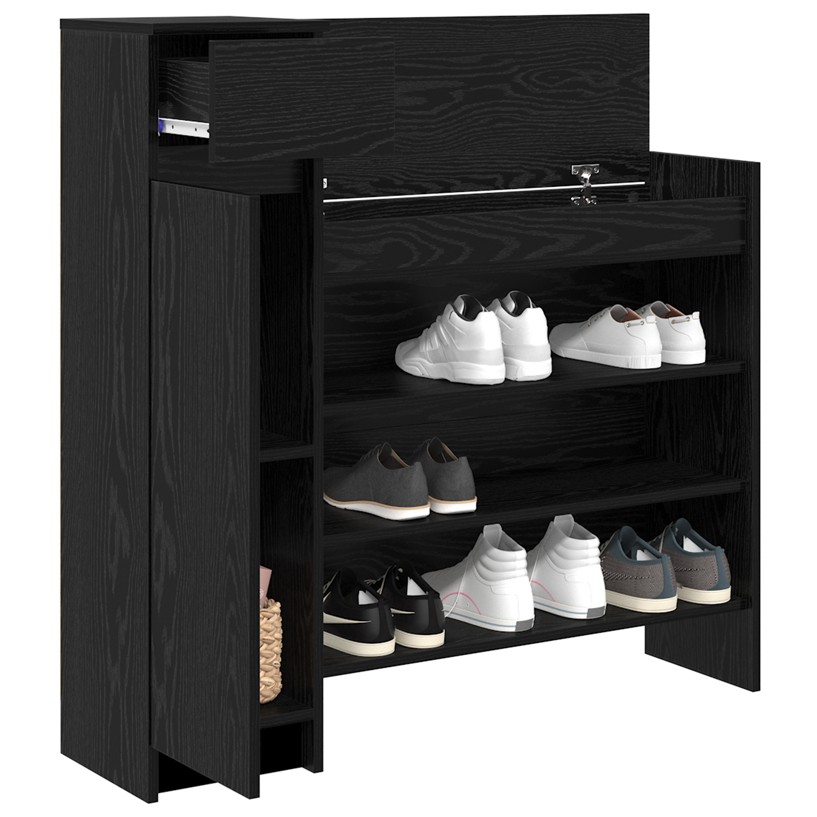vidaXL Schoenenkast Zwart Eiken 100.5x28x100 cm Bewerkt Hout