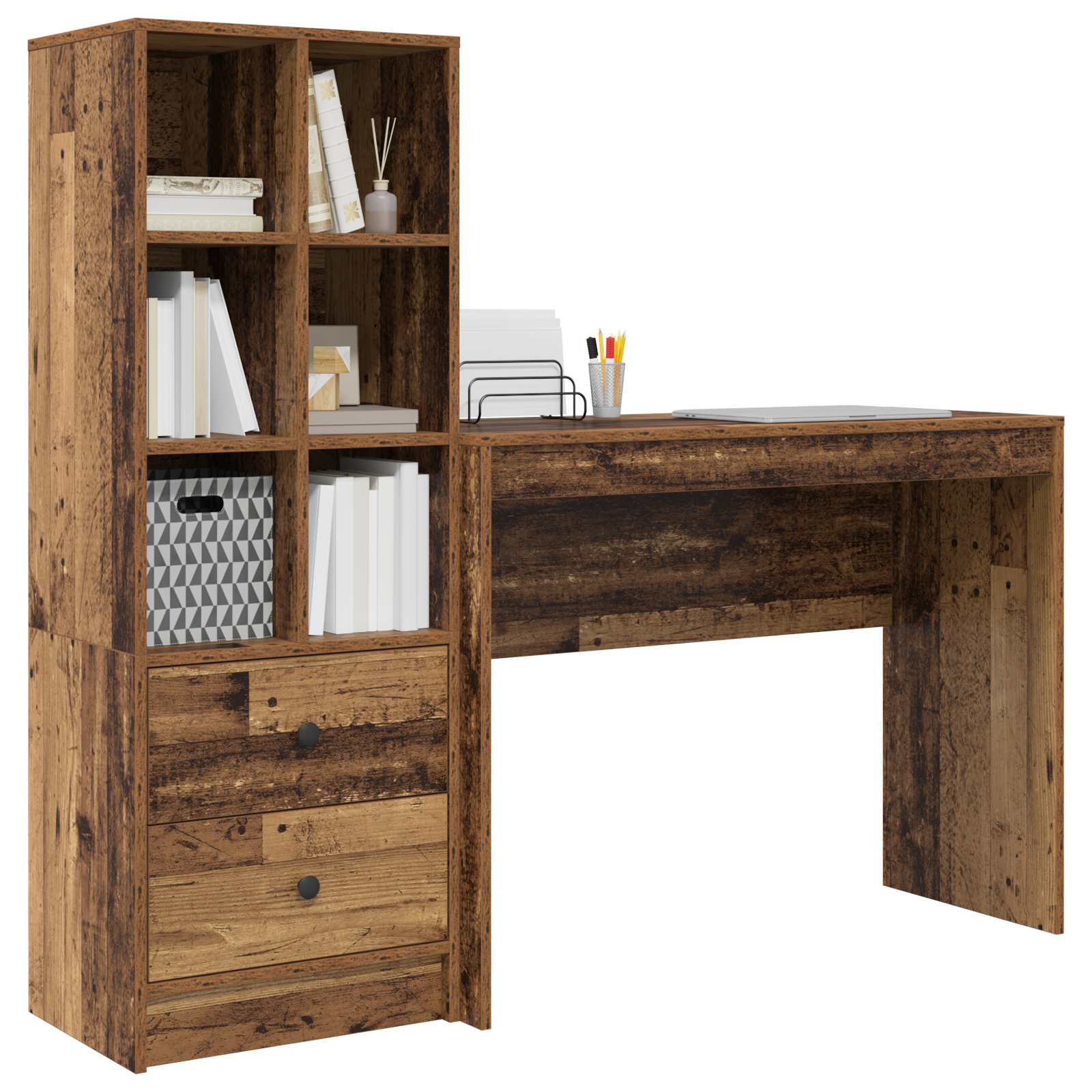 vidaXL Bureau met Opbergruimte in Oud Hout