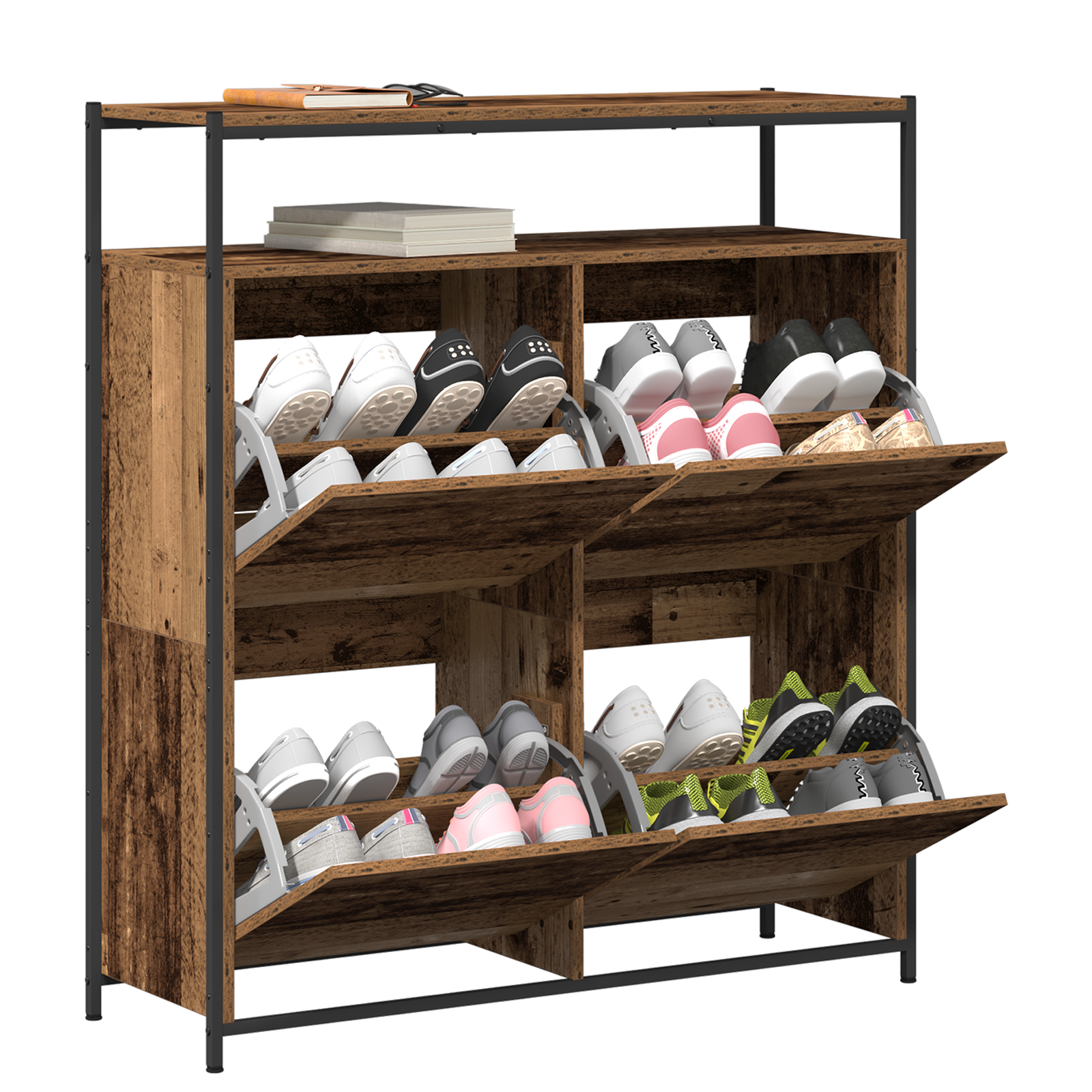 vidaXL Schoenenkast met 4 flip-lades Oude Hout 100x34x112 cm