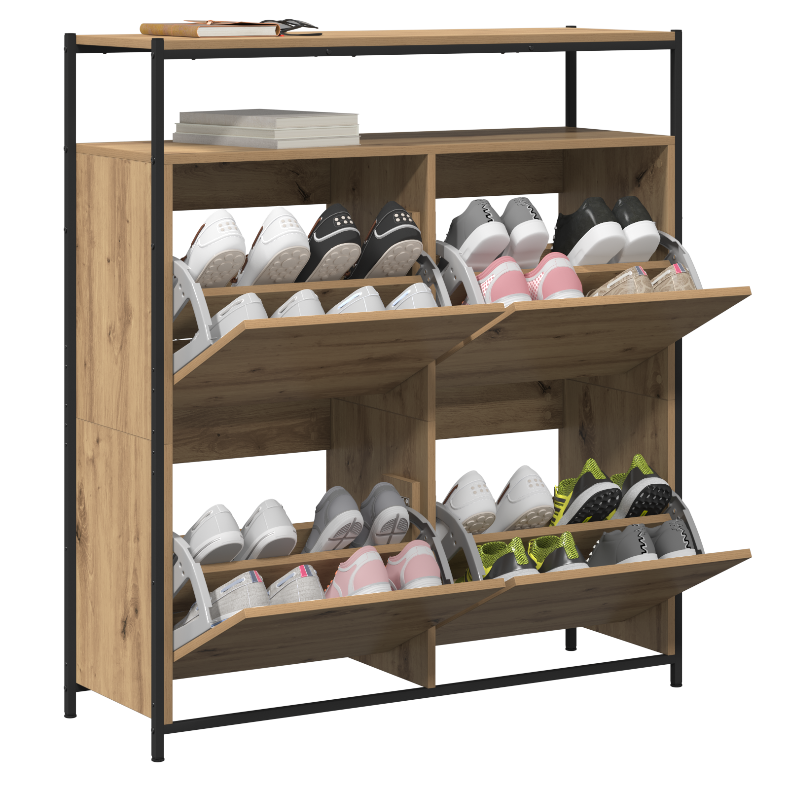 vidaXL Schoenenkast met 4 Flip-Lades Ambachtelijk Eiken 100x34x112 cm