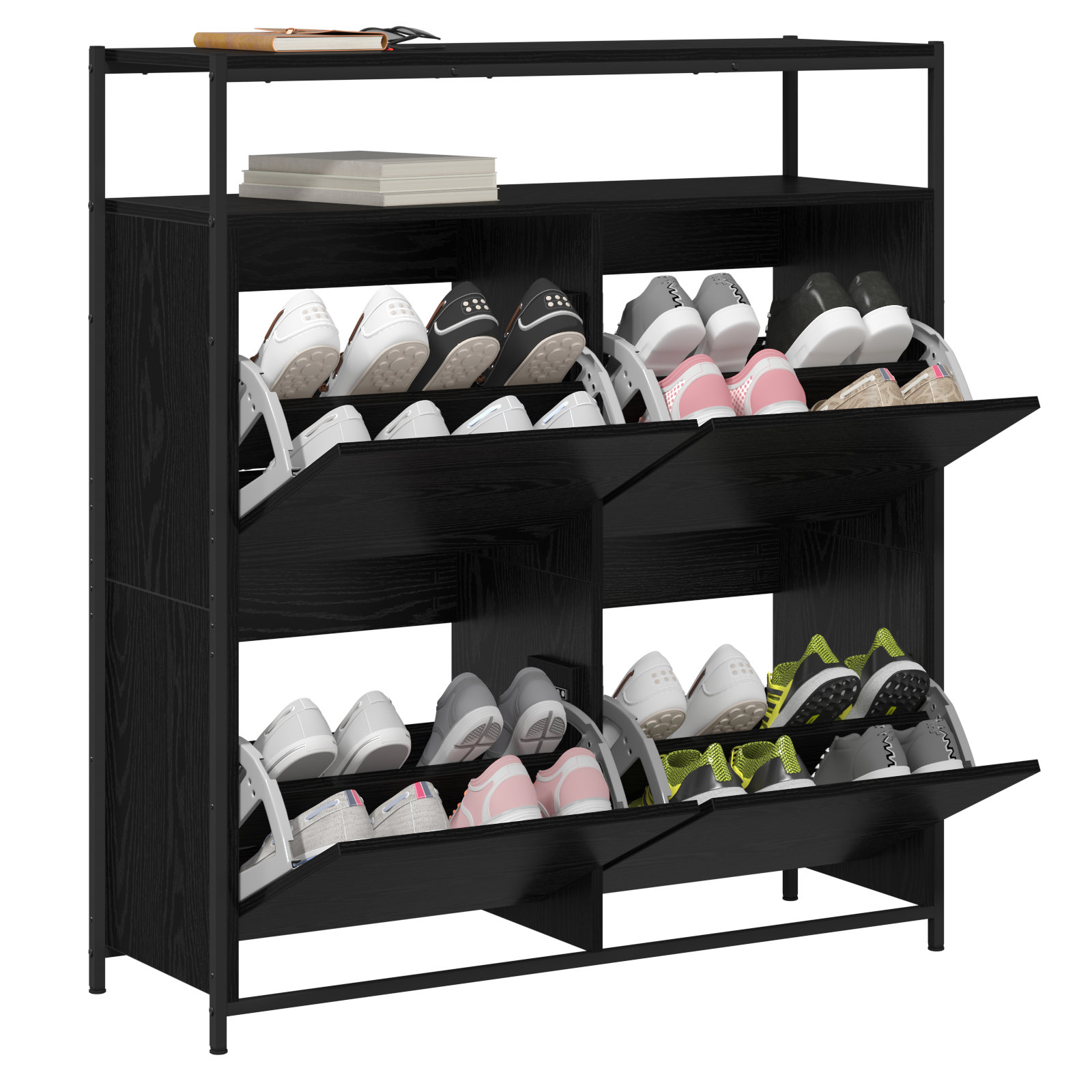 vidaXL Schoenenkast met 4 Flip-Lades Zwart Eiken 100x34x112 cm