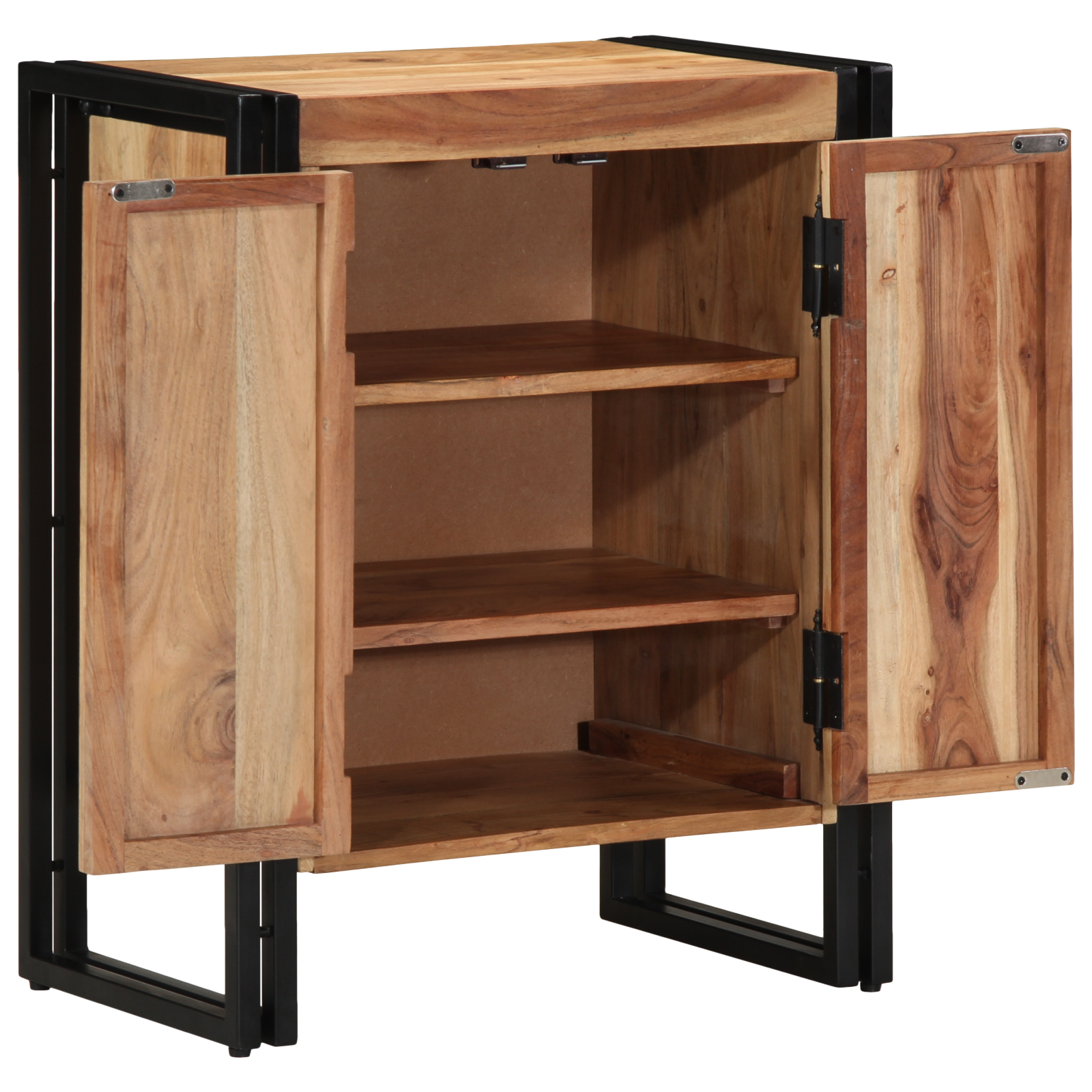 vidaXL Schoenenkast 30x30x40 cm massief acaciahout en staal zwart