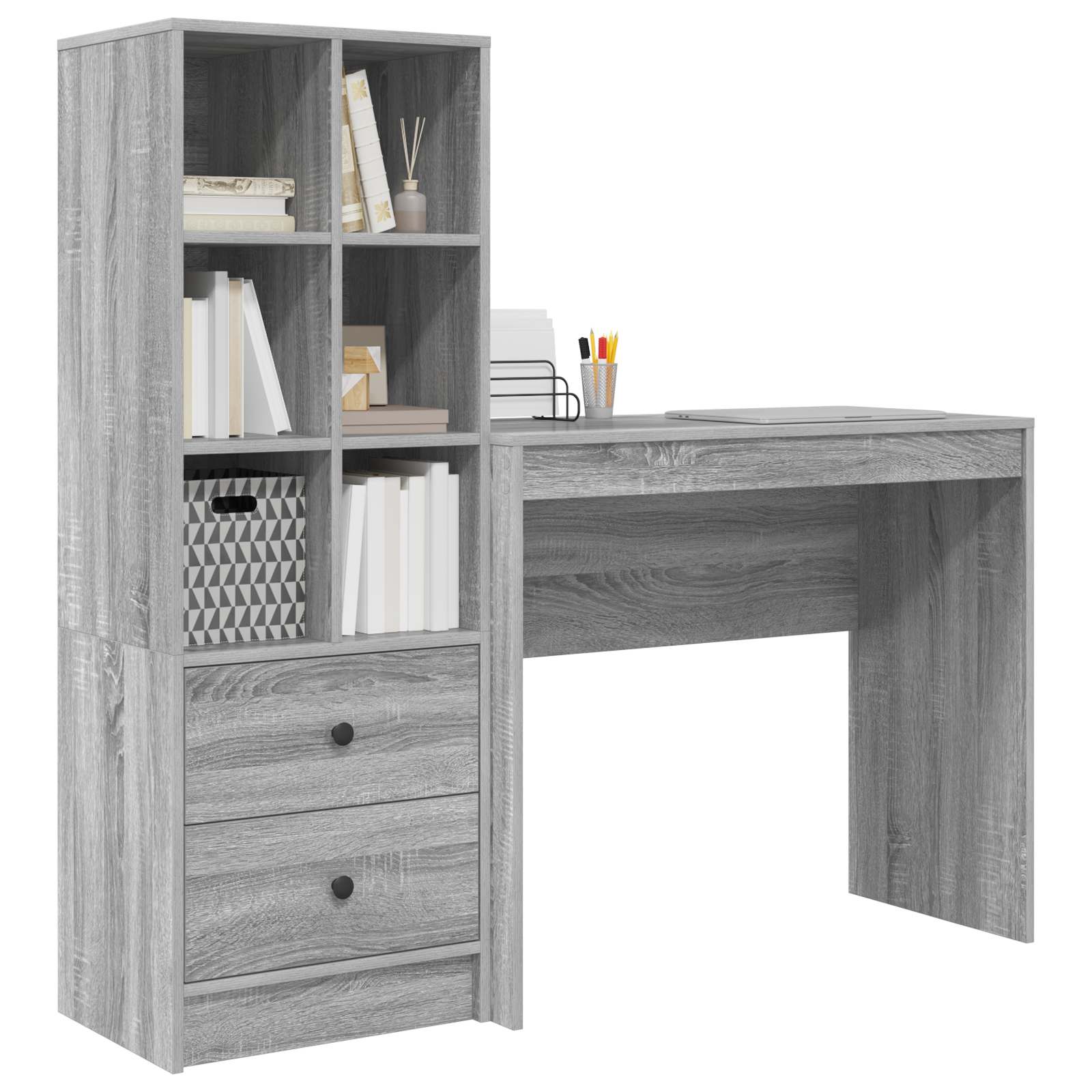 vidaXL Bureau met Opbergruimte Grijs Sonoma Hout