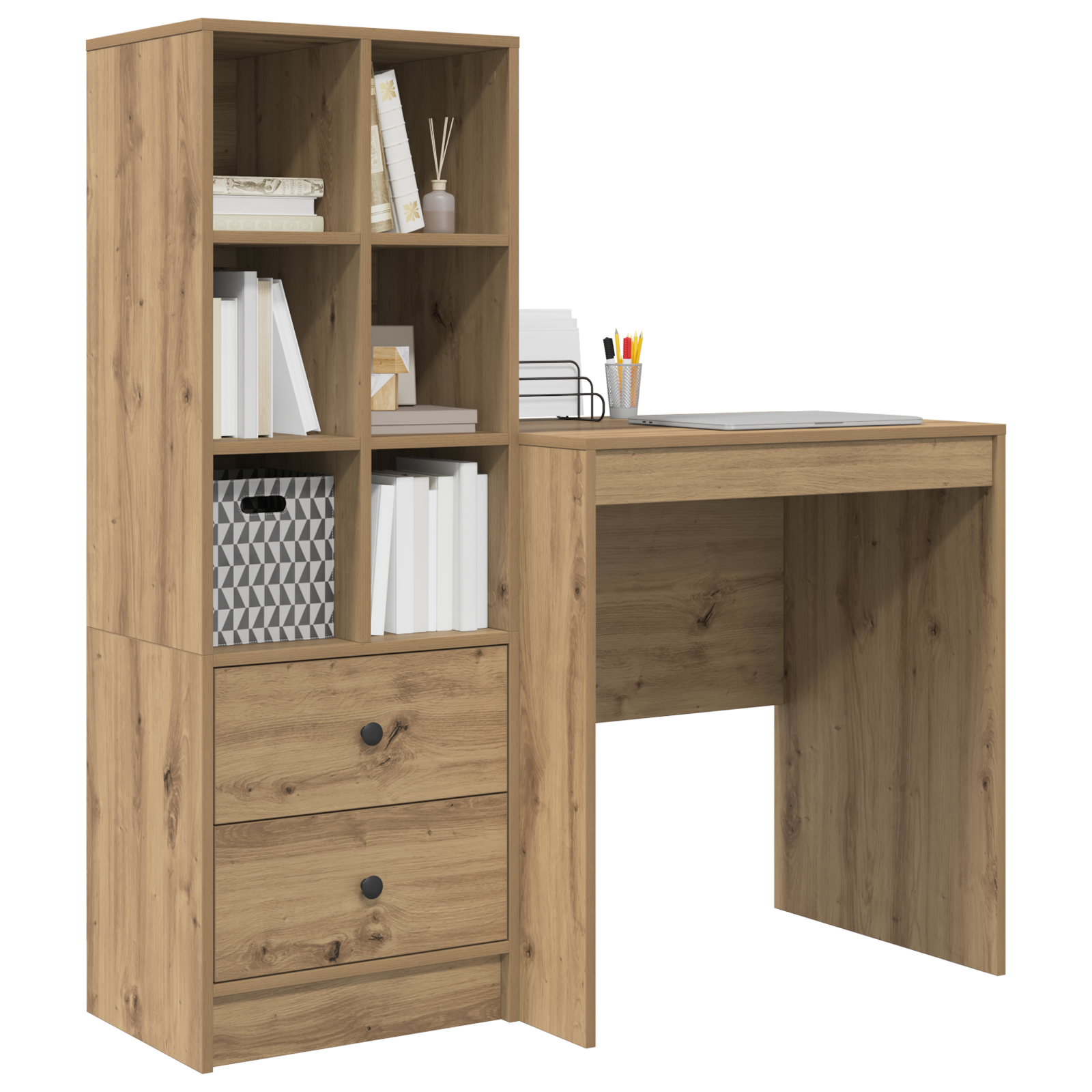 vidaXL Bureau met Opbergruimte van Artisan Eiken Hout