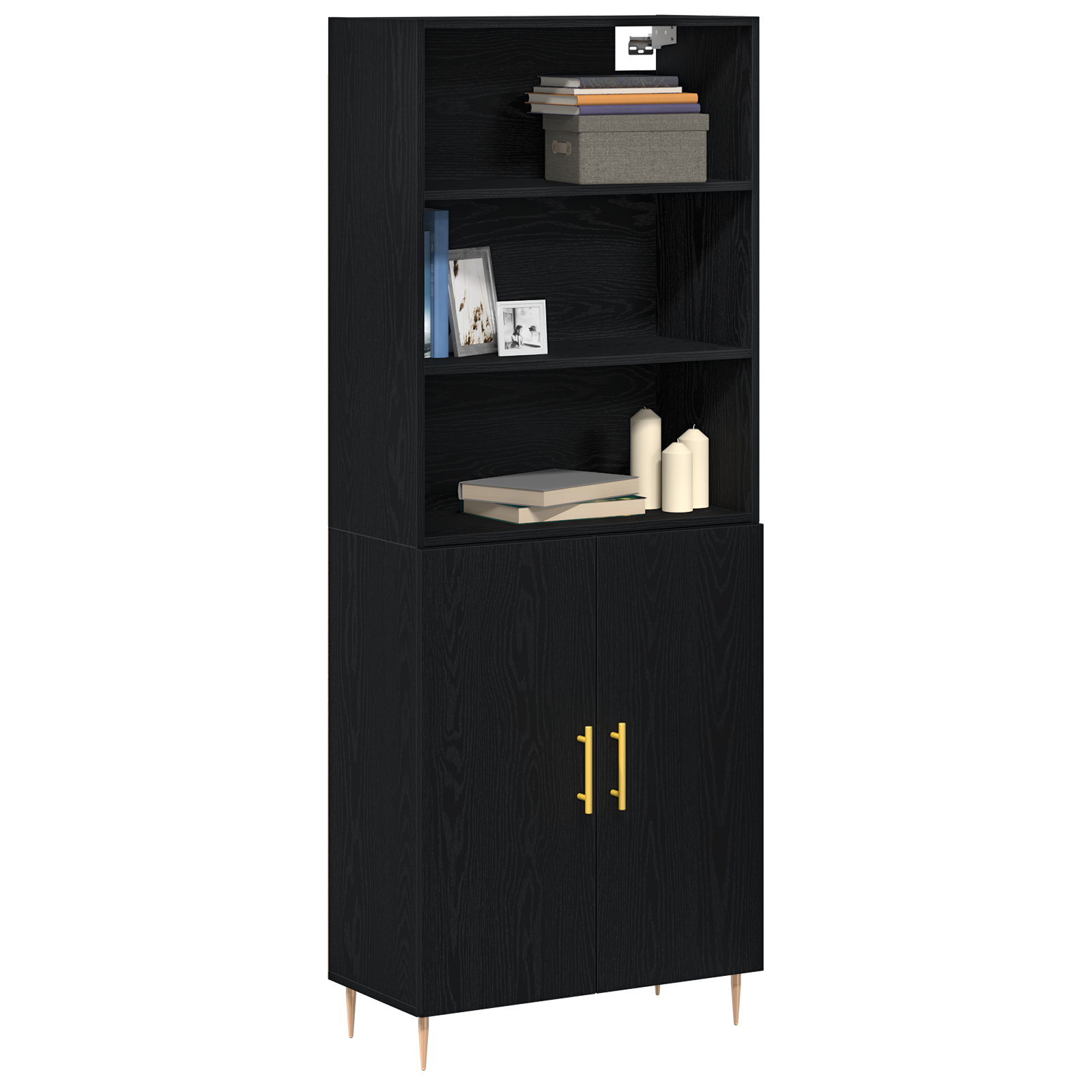 vidaXL Highboard Zwart Eiken 69.5x34x180 cm Geengineerd Hout