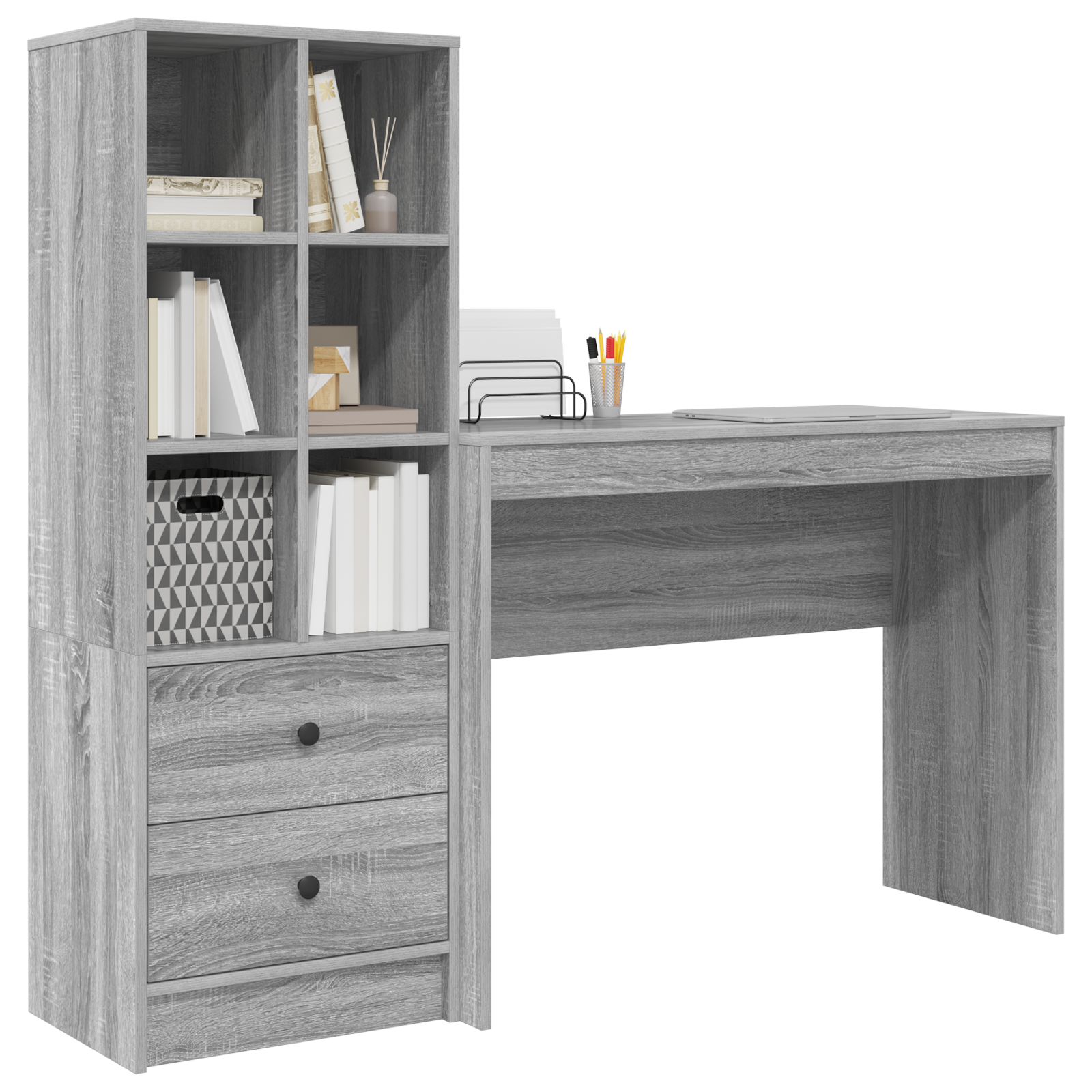 vidaXL Bureau met Opbergruimte Grijs Sonoma Hout