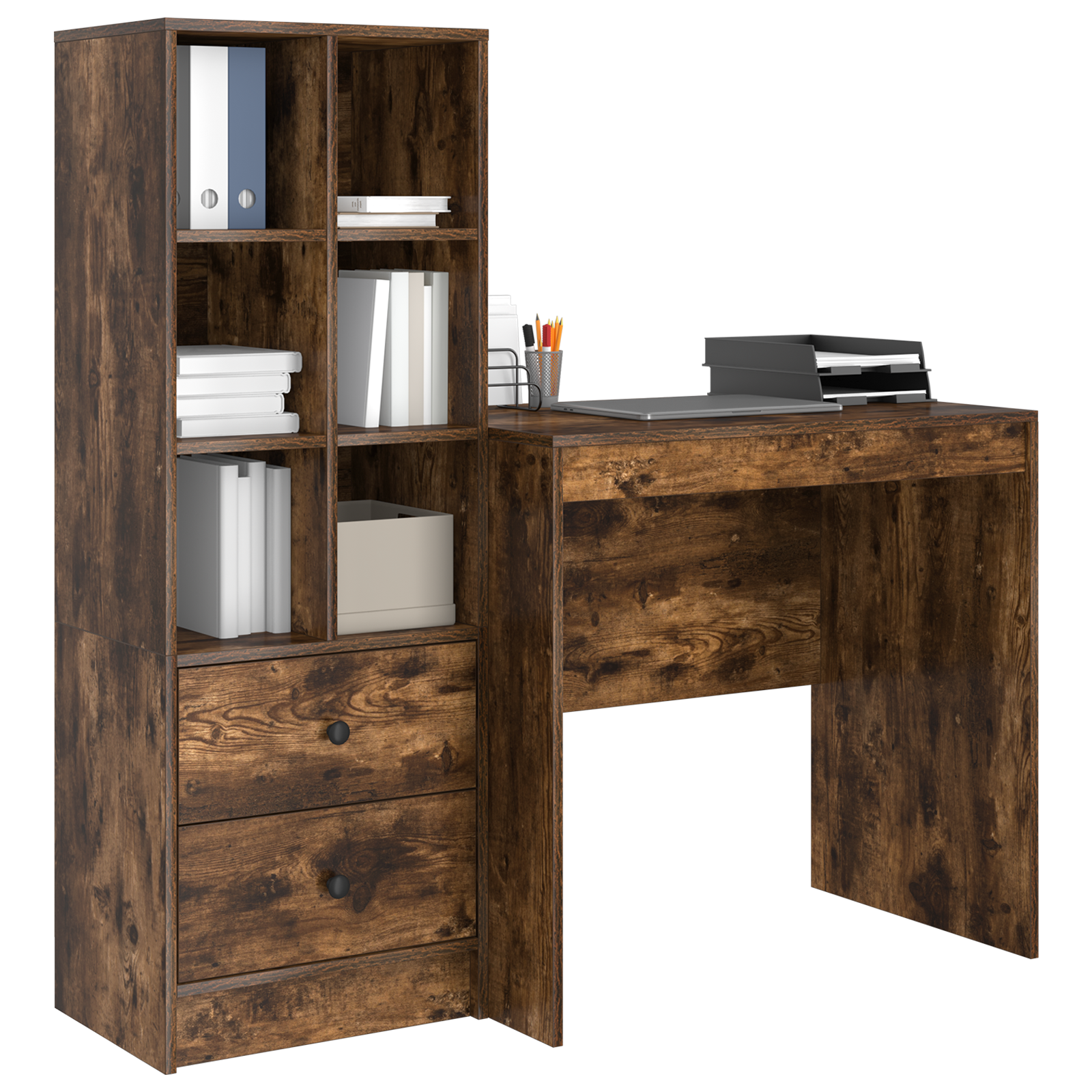 vidaXL Bureau met opbergruimte bewerkt hout gerookt eikenkleurig